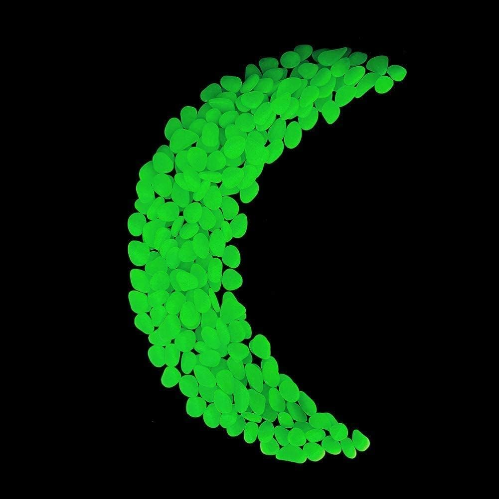 Glow in the Dark Pebbles for Outdoor Decor, Garden Lawn Yard, Aquarium, Walkway, Fish Tank, Pathway, Dwered by Light or Solar-Recharge Repeatedlyriveway, Luminous Pebbles 300Pcs (Green)