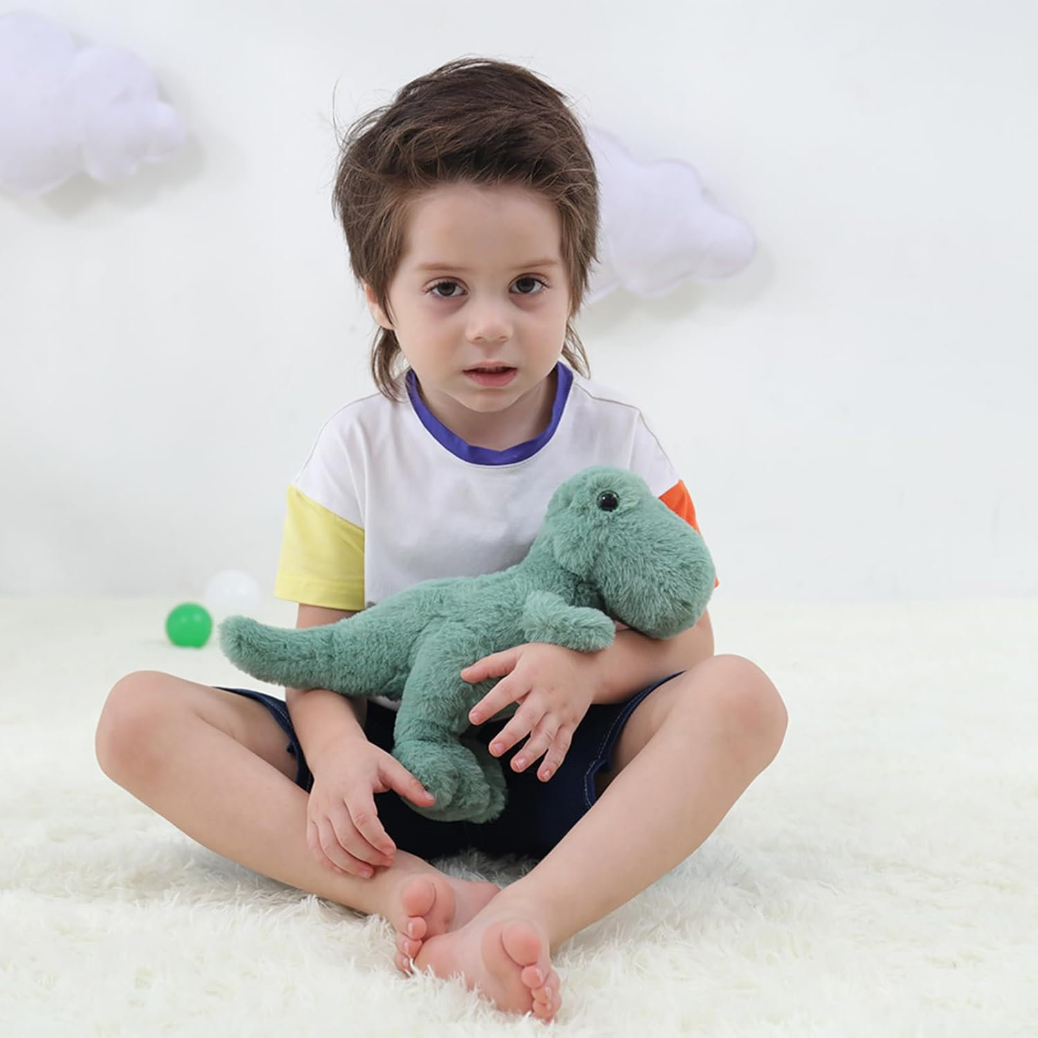 Apricot Lamb Toys Plush Dinosaur Stuffed Animal Soft Cuddly Perfect for Girls Boys (Green Dinosaur, 10 Inches) image number 3