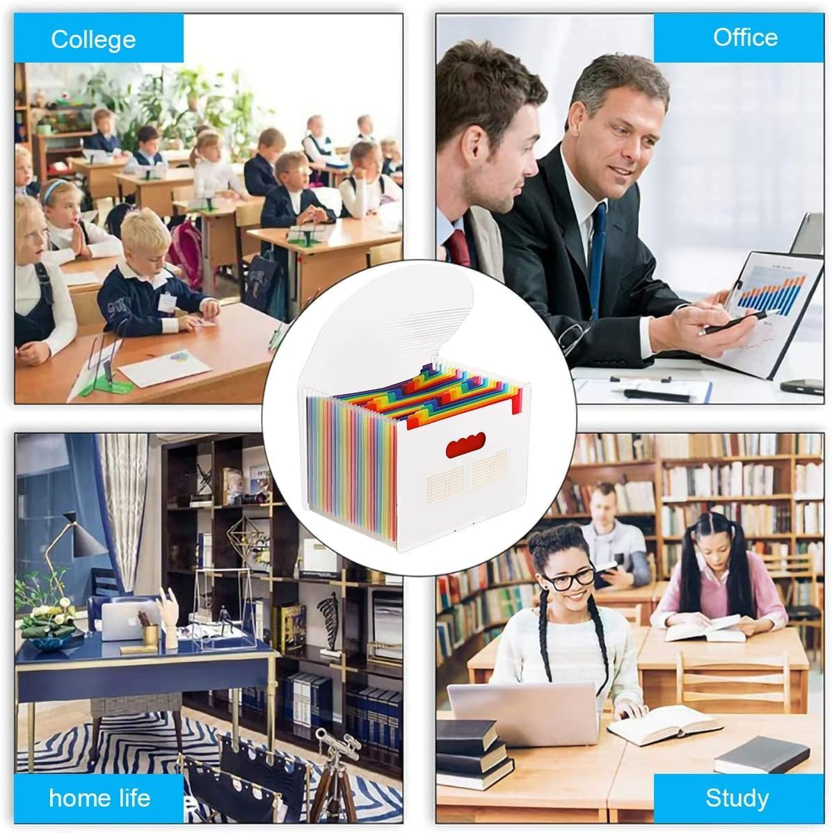 GIOD Accordion File Organizer, Expandable Folder with Cover 24 Pockets,Portable File Organizer Box with Color Labels to Store and Hold Documents,Tickets,Receipts,Cards,A4 Stationery Standard (White) image number 2