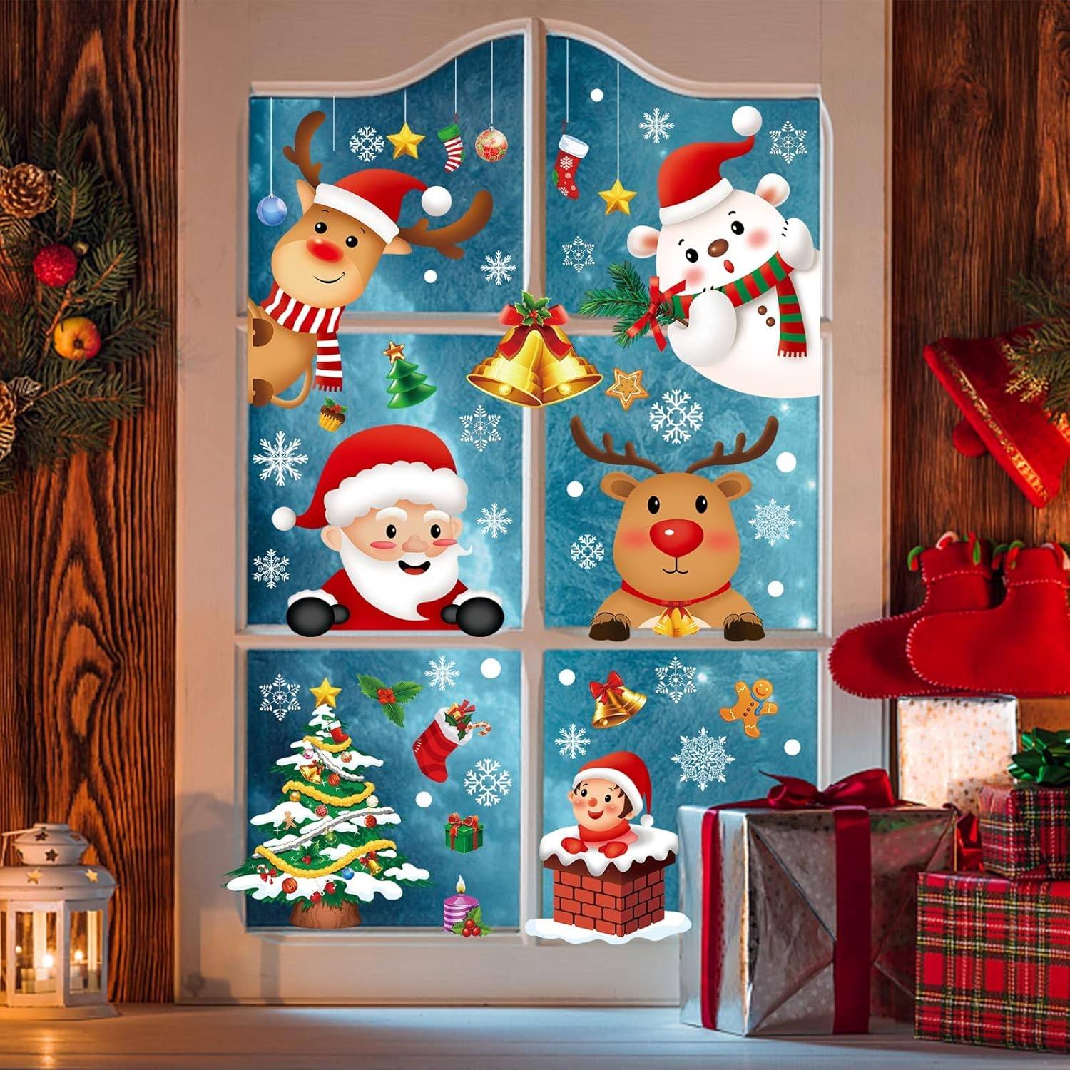 Christmas Window Clings Decorations 9 Sheets 242 Pcs Xmas DIY Window Stickers Snowflake Reindeer Santa Claus Removable Static Stickers for Christmas Window Door Refrigerator Cabinet Decor image number 5
