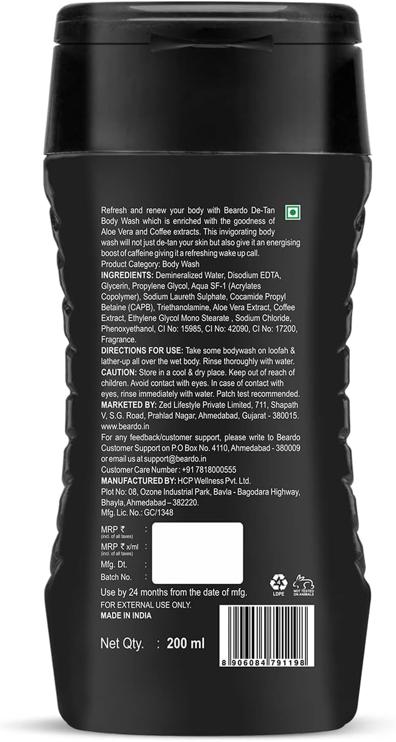 Beardo De-Tan Body Wash for Men, 200Ml | Tan Removal Bodywash for Men | De-Tan for Men | Caffeine Body Wash | with Coffee & Aloe Extracts | for Body & Face | Refreshing Fragrance image number 1
