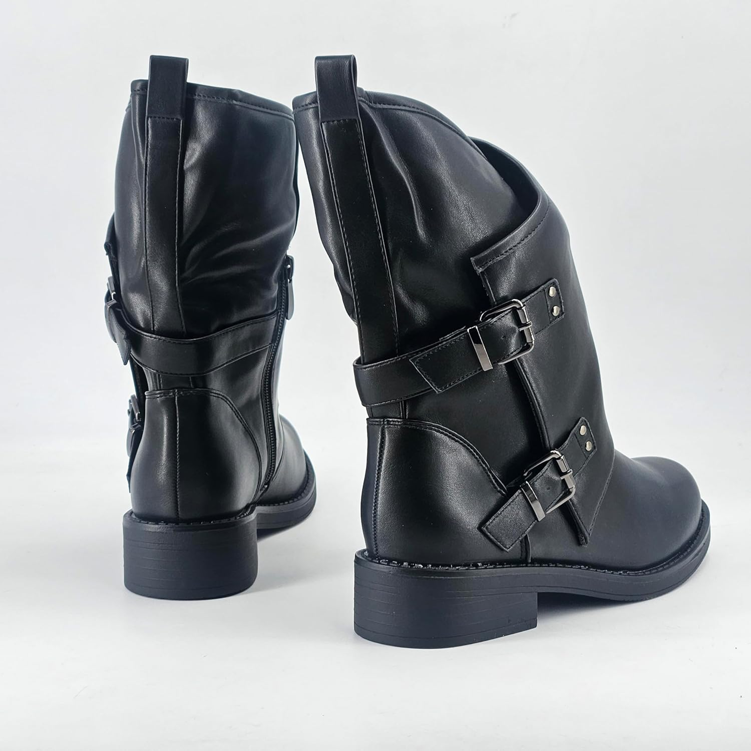 JOMIX Women'S Biker Fashion Side Buckle Ankle Boots Faux Leather Zipper Casual Chic image number 1