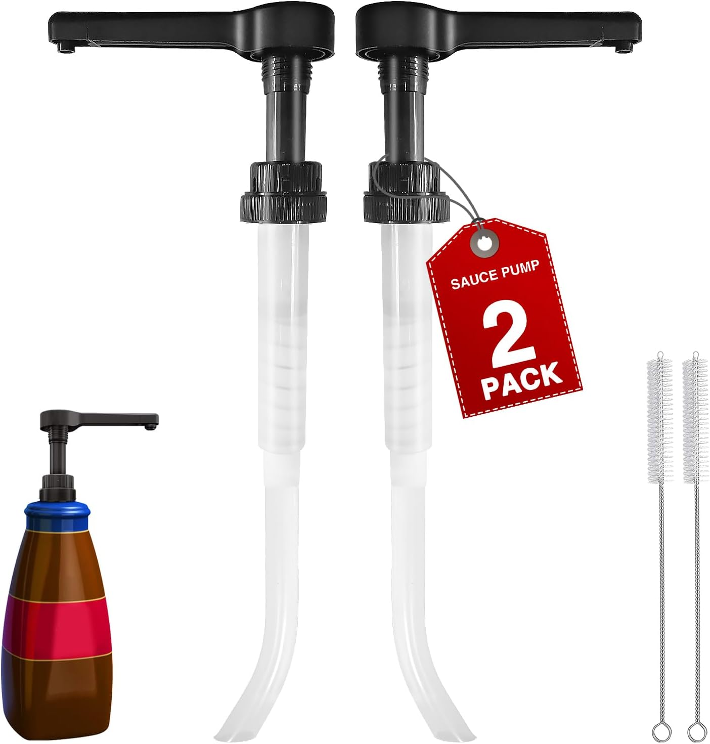 2Pcs Gold Sauce Pump Dispenser for 64 Oz Chocolate Pumpkin Caramel Sauce Bottles, Reusable Large 15CC Syrup Pump Dispenser for Vanilla Mocha Sauces