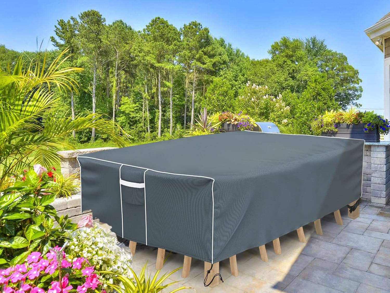 Outdoor Furniture Cover Waterproof, Outdoor Sectional Cover, 500D Heavy Duty, All Weather Protection Rectangular Patio Covers for Outdoor Furniture Set, 126" L X 64" W X 29" H -Grey image number 3