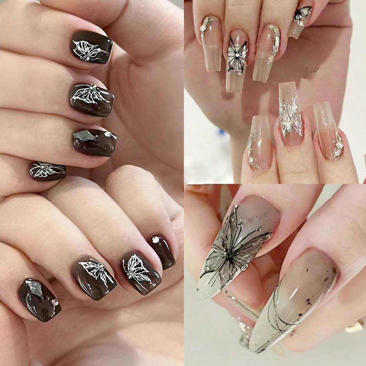 8 Sheet Black White Butterfly Nail Art Stickers 3D Butterflies Nail Decals for Women 3D Holographic Laser Butterfly Sparkly for Nail Designs Butterfly French Glitter DIY Nail Charm Manicure Decoration image number 6