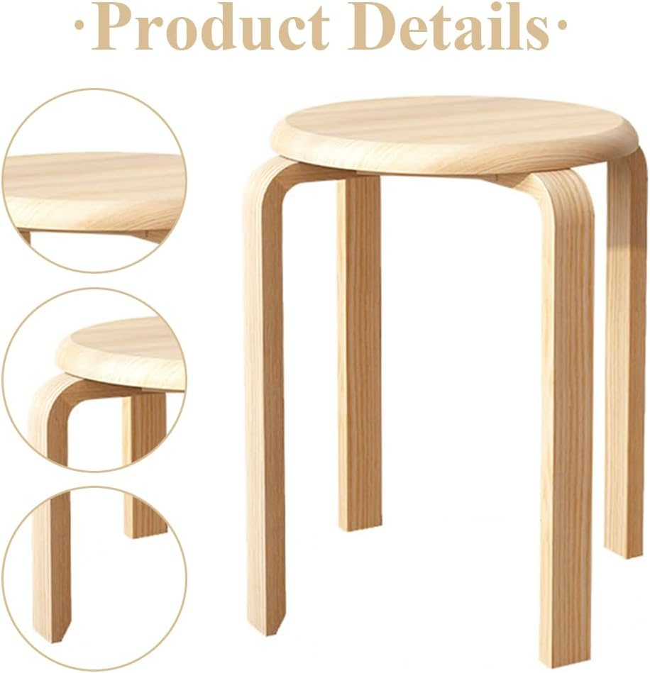 Solid Wood round Stool,Stackable Dining Stools,Home Supplies,Multifunctional Backless Chairs,Sturdy Lounge Wooden Chairs,For Kitchen,Garden,Living Room(2Pcs) image number 2
