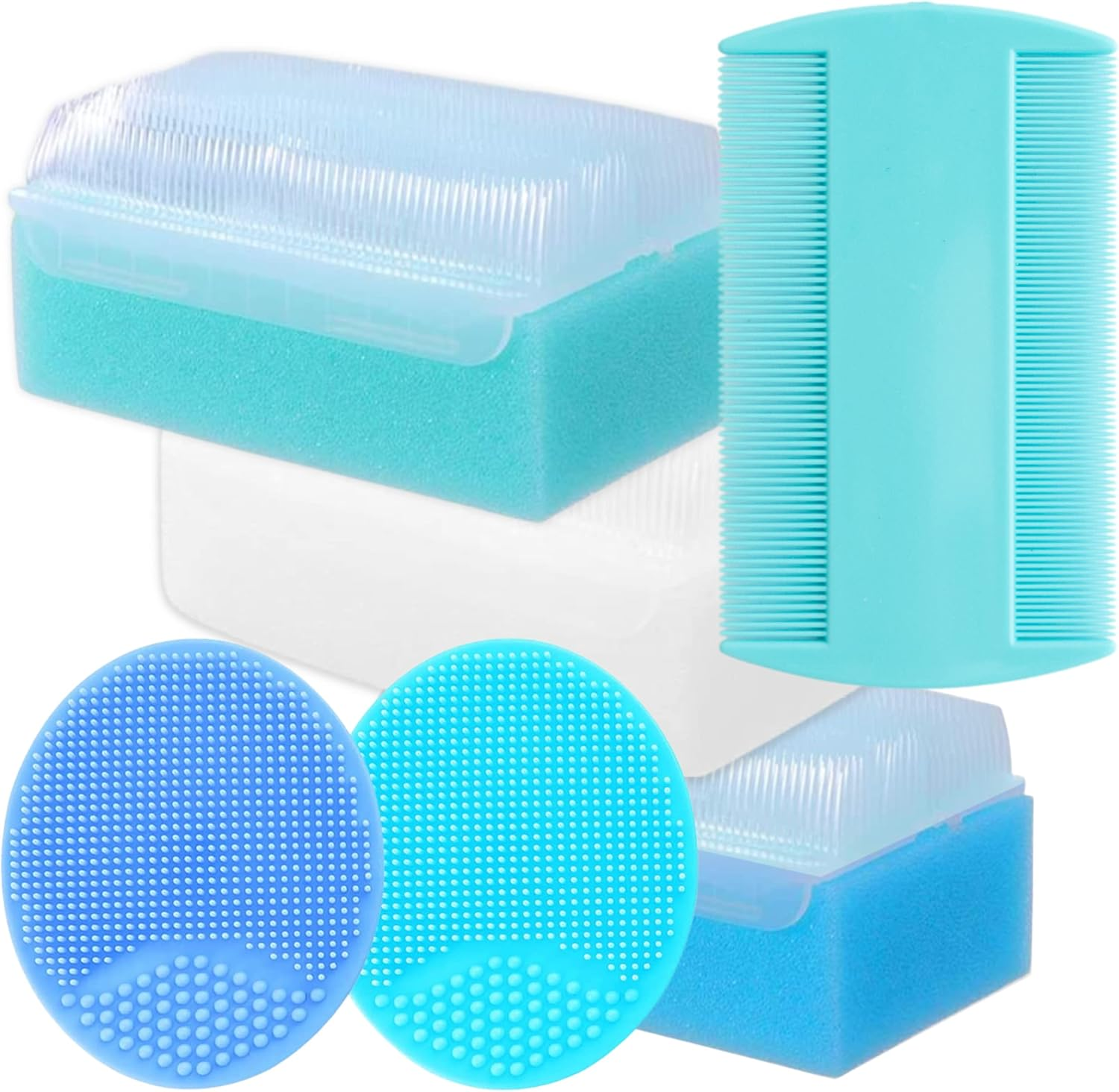 Cradle Cap Brush for Babies - Cradle Cap Treatment Set of 6 | Baby Brush and Comb Set Newborn | Baby Sponge for Bathing Newborn Bath Essentials | Baby Comb & Scalp Scrubber Set of 6 image number 4