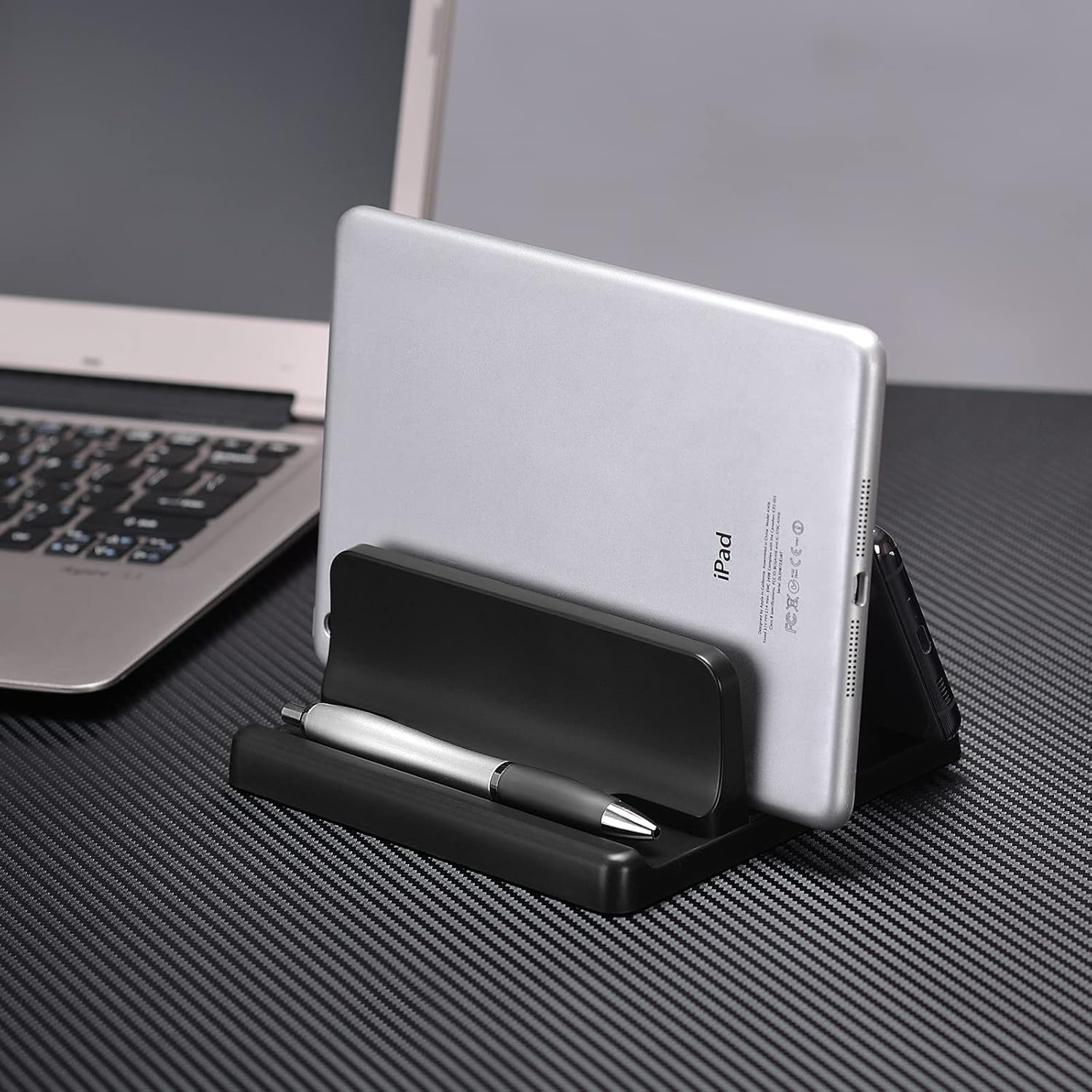 Adjustable Vertical Laptop Stand 4 Slots,Premium ABS Plastic Laptop Holder Space-Saving Fits All Laptops (Black) PC115 image number 3