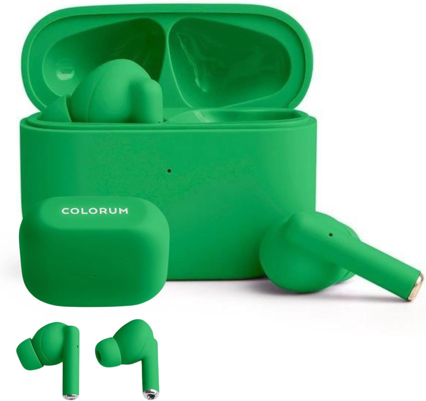 FOREVER Colorum TWS Bluetooth Headphones 5.3 Green - In-Ear Earphones with Deep Bass - Headphones with Microphone - Adapts to the Ear Shape - USB-C for Fast Charging - Headphones Android and Ios