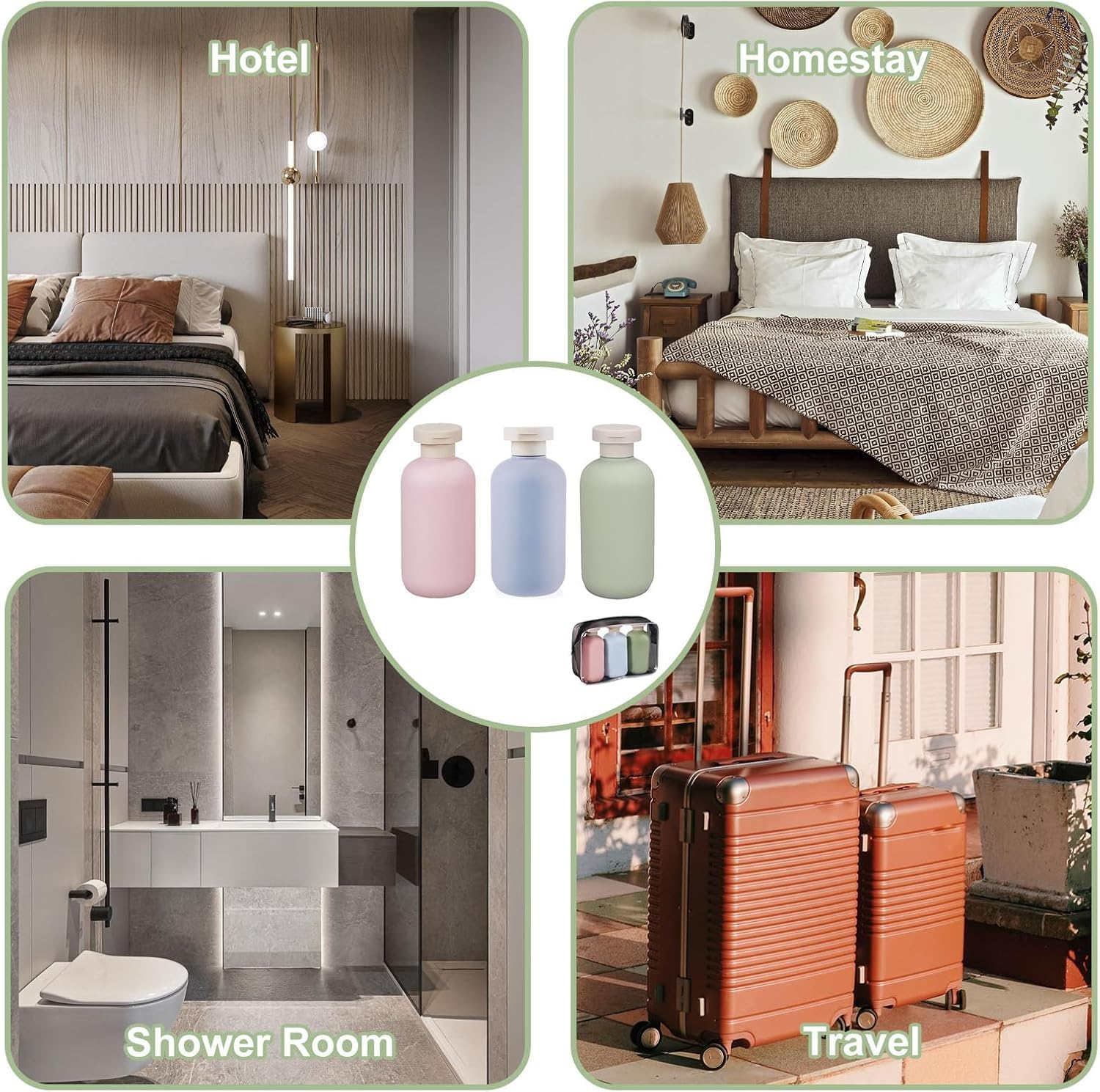 3 Pcs 200Ml Plastic Bottles, Travel Bottles, Travel Bottles for Toiletries, with Bag, Refillable Travel Container, with Flip Cover, Suitable for Hair Conditioner, Lotion