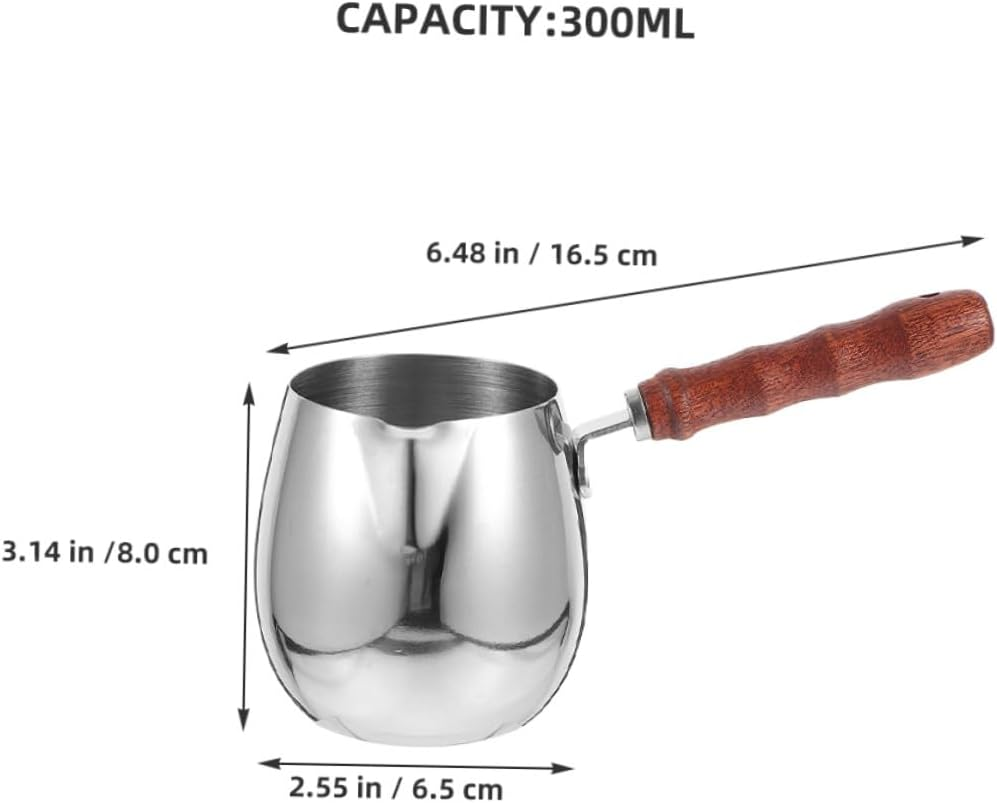 SEWACC 2Pcs Stainless Steel Turkish Coffee Pot with Wooden Handle 300Ml, Milk Warmer and Espresso Pot for Household and Camping Use, Small Coffee and Butter Melting Kettle image number 4