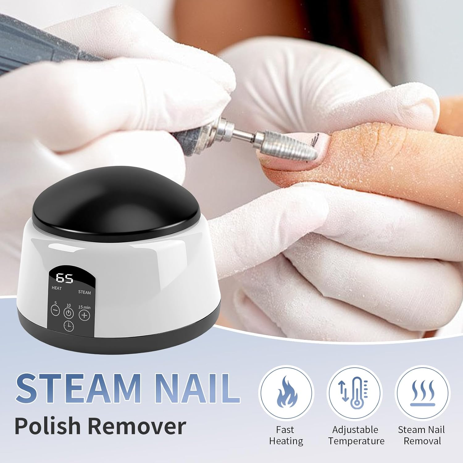 ANGNYA Electric Nail Soaking Bowl, Adjustable Temperature Gel Nail Polish Remover Machine Automatic Quick Remove Gel Steam Soak off Gel Polish Remover Electric Nail Polish Remover Nail Salon Home DIY image number 3