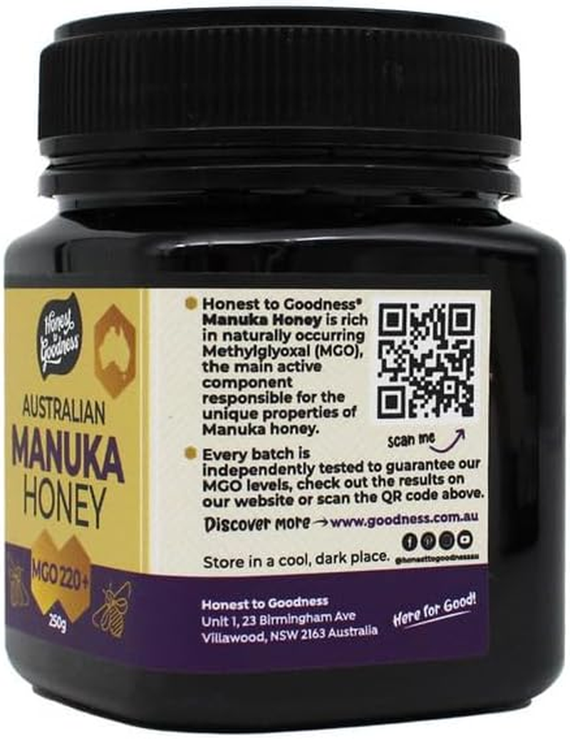 Honest to Goodness Australian Manuka Honey 220+ MGO, 250 G - Sourced from 100% Australian Hives. Premium Quality, Ethically Harvested and Deliciously Good. image number 1