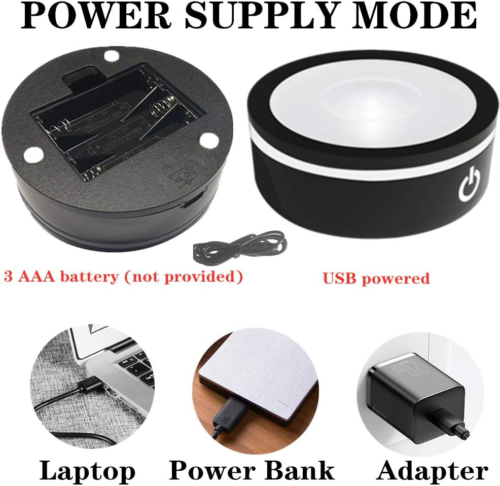 EUSTUMA LED Light Base Non-Slip round Display Stand for 3D Crystal Glass Ball Art with Sensitive Touch Switch,Multiple Colors Display,Holiday Party Decoration. (No Rotating)(Concave Base) image number 6