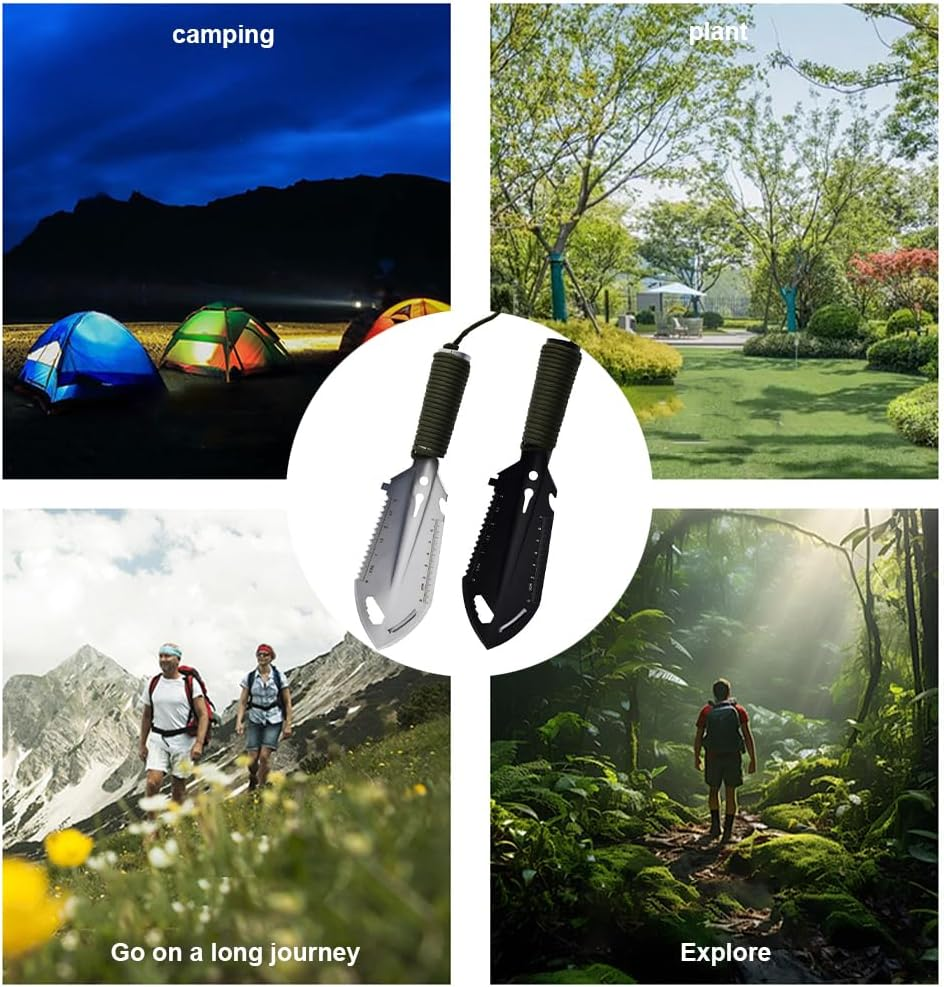 HHWRT Portable Survival Shovel, Entrenching Tool, Multifunctional Camping Gear Survivals Tools, Folding Survival Shovel, Camping Shovels, Versatile Gardening Trowel, Survivals Gear (2Pcs) image number 1