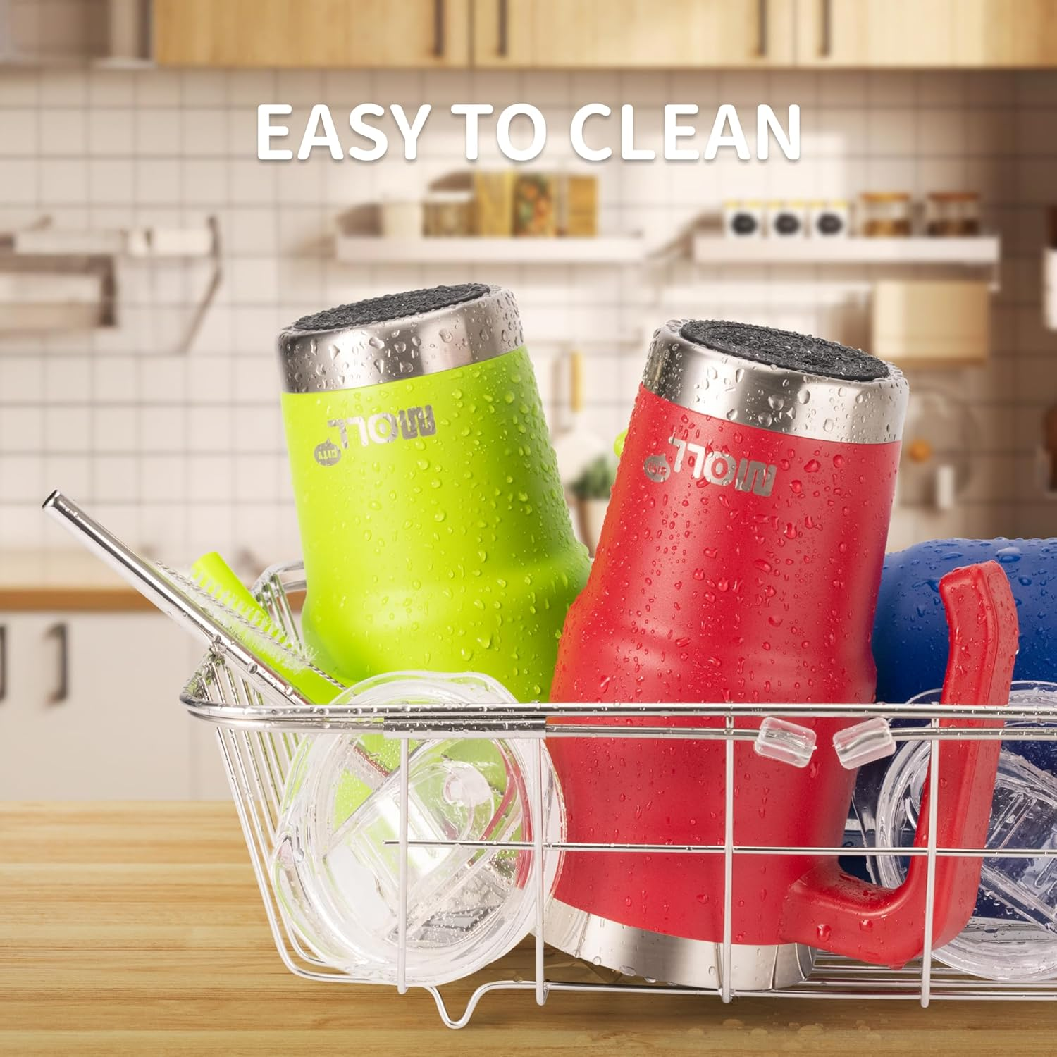 Mollcity 16 Oz Tumbler with Straw Stainless Steel Double Wall Vacuum Insulated Coffee Cup with Lid and Handle-Reusable Travel Mug for Women, Girls(Sky Blue)