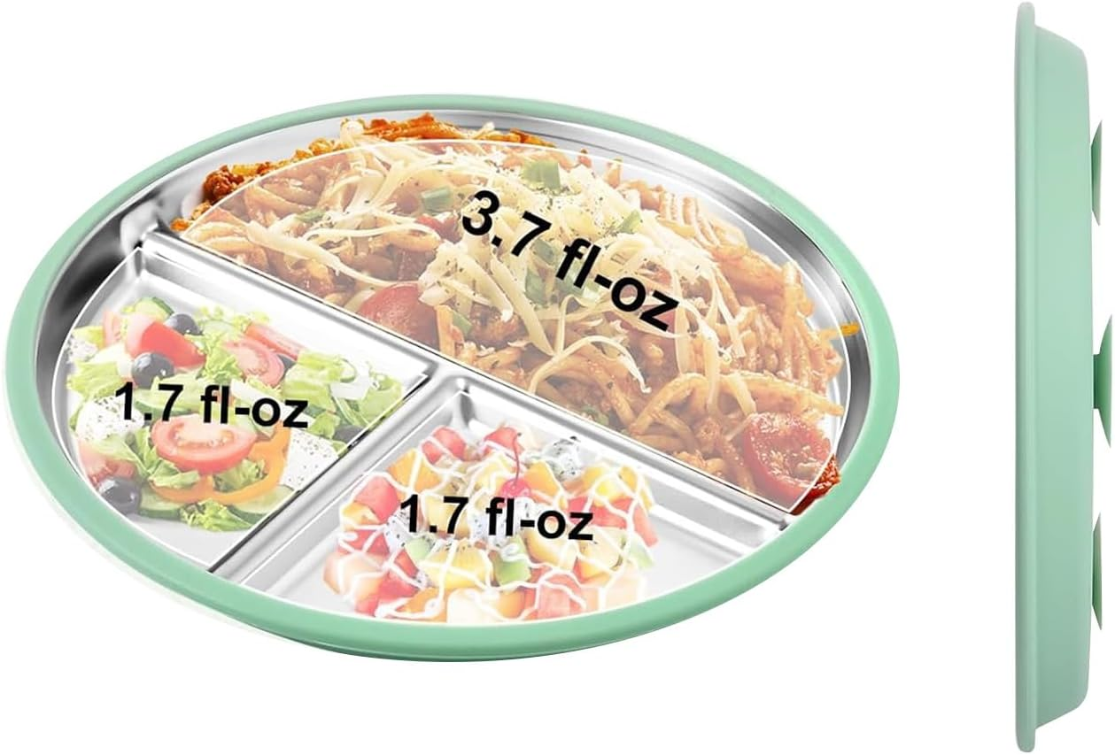 2 PC Stainless Steel Plates for Kids, Stainless Steel Toddler Plate Stainless Steel Baby Suction Plates Baby Suction Plates for Babies and Toddlers (2 Pack) image number 1