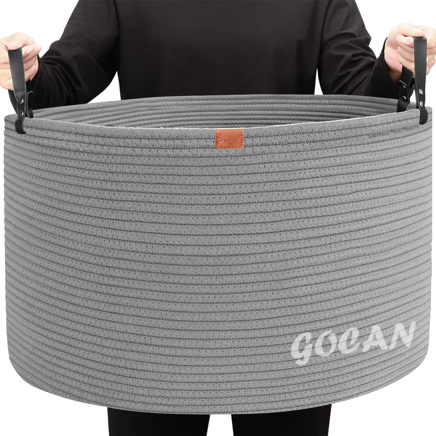 Extra Large Storage Laundry Basket 22" X 22"X 14" Cotton Rope Woven Basket for Blanket Basket with Handles for Living Room Toys Storage XXXL (Gery)