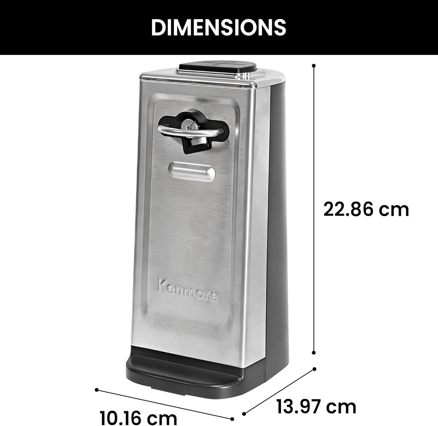 Kenmore Electric Can Opener | Extra-Tall Electric Tin Opener Smooth-Touch Side-Cut Blade | Automatic & Easy Operation, Opens Regular & Pop-Top Cans | Prevents Sharp Edges, Black & Stainless Steel image number 4