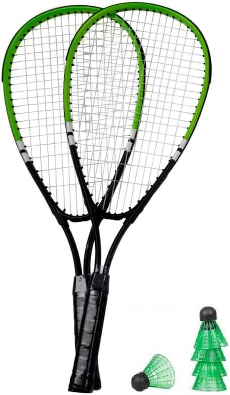 Speed Badminton Set, 2 Handy Aluminium Rackets, 3 Wind Resistant Balls, Shuttlecock, Practical Bag, Crossminton, Blue, Green, Red