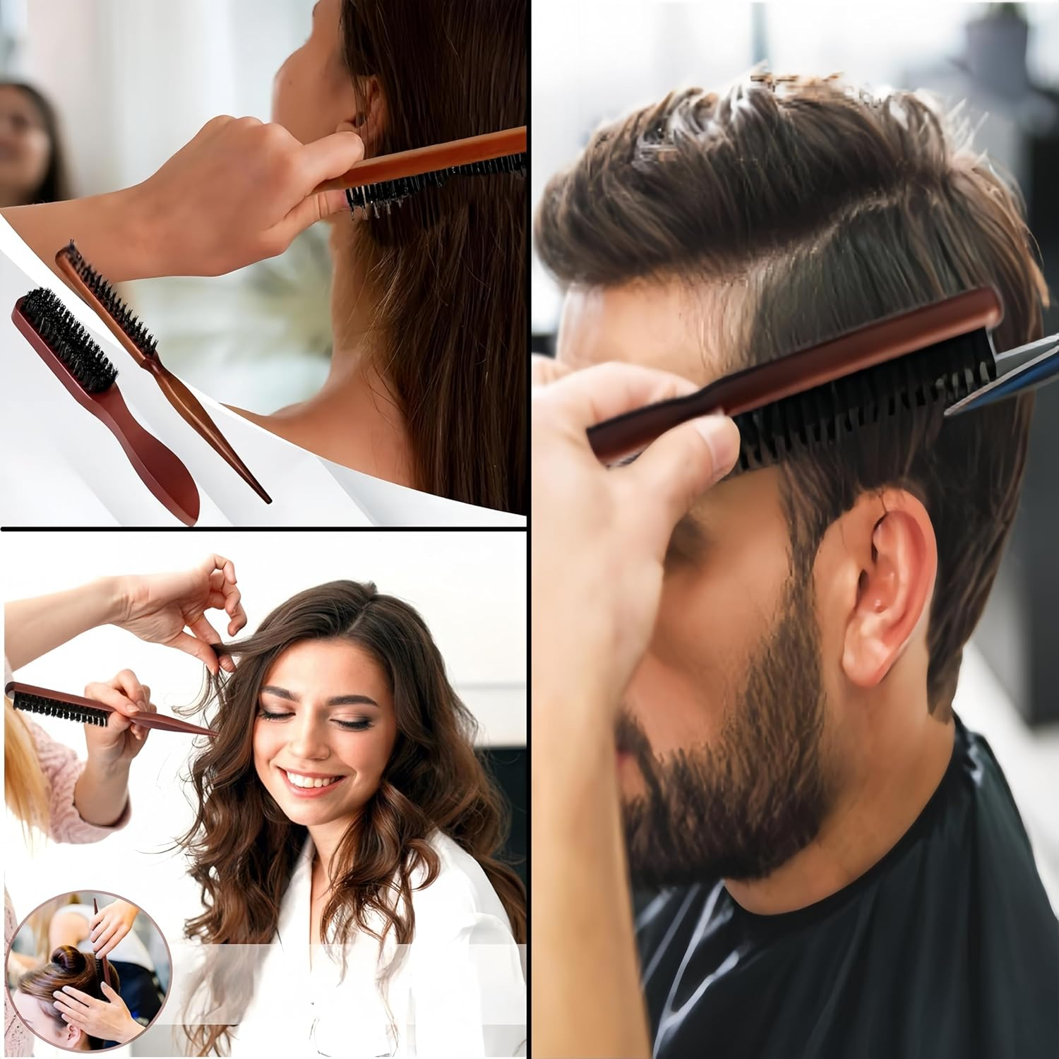 5-Piece Set of Wild Boar Bristle Comb with Wooden Handle for Smooth Bristle Combing and Styling, Anti-Static Wooden Handle Zxjsisy Hair and Beard Styling Set, Suitable for Both Men and Women