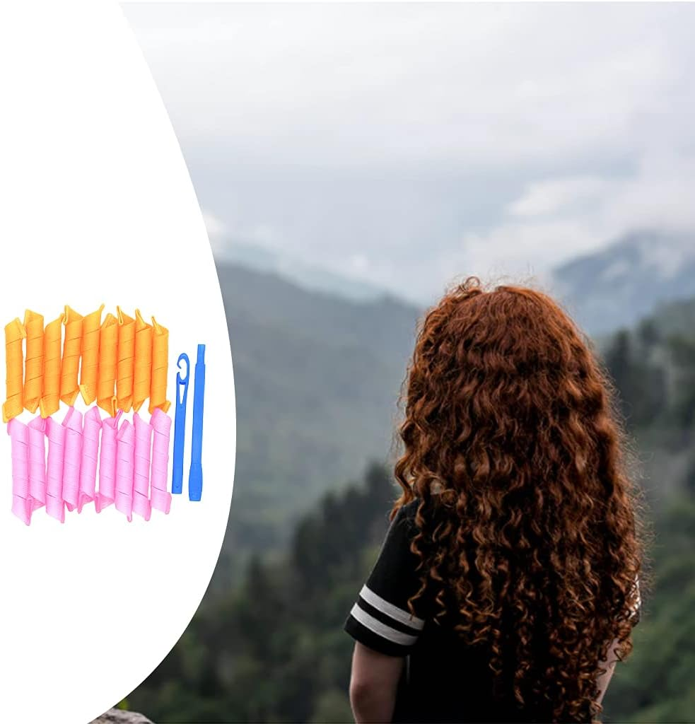 Kowaku 18 Piece Hair Curlers Styling Kit, Wavy Style Hair Rollers, Spiral Curls, Heatless Hair Curlers with Hooks - Pink Orange image number 1