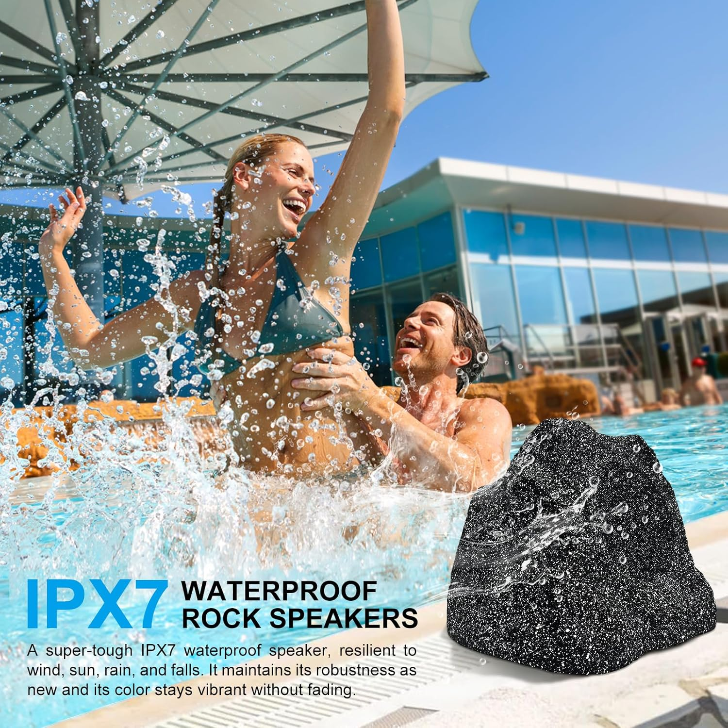 Herdio Outdoor Rock Bluetooth Speakers IPX7 Waterproof 200 Watt Resin Material All Weather for Deck Pool Backyard Patio Garden BBQ (1 Pair)
