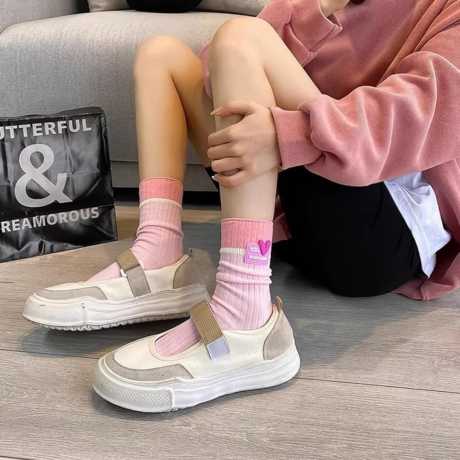 AWOCAN 4PCS Woman Socks Comfortable Casual Cotton Color Lightweight Breathable Crew Socks for Valentine'S Day/Party