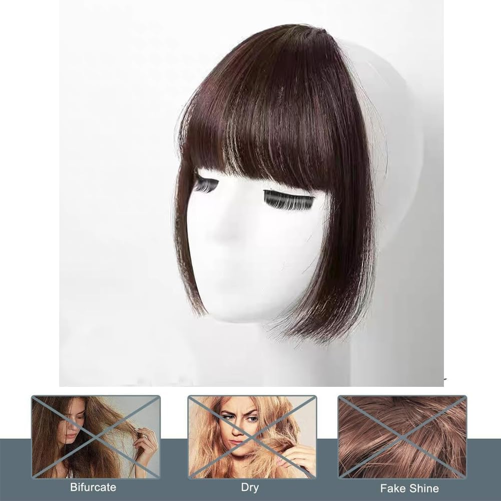 Bangs Hair Clip in Bangs Synthetic Hair Extensions French Bangs Clip for Women with Temples Bangs Fringe Hair (Dark Brown) image number 1