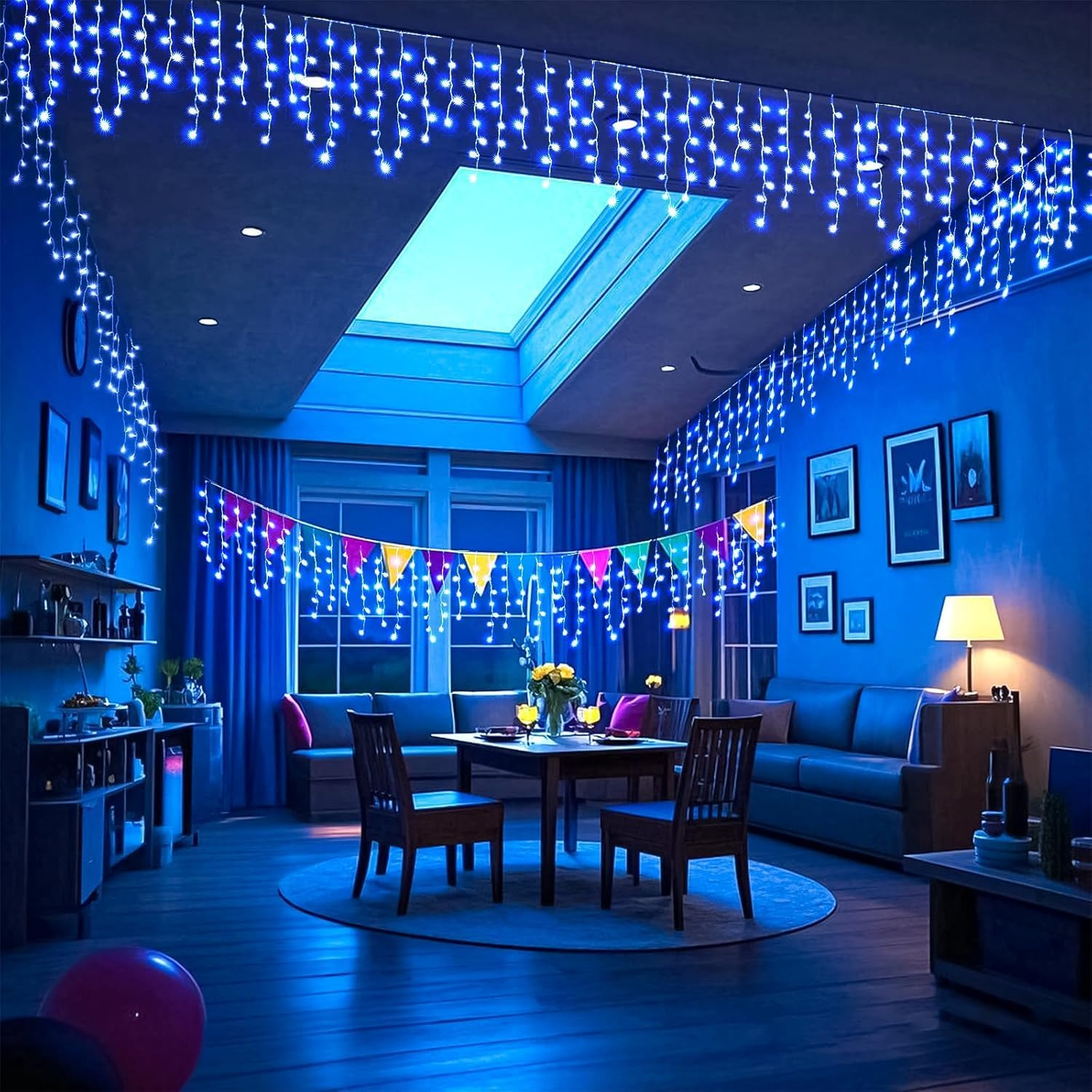 Icicle Christmas Lights Outdoor,400Led Icicle Light outside 10M Christmas String Lights Plug in LED Christmas Lights Waterproof Twinkle Lights Indoor Fairy Light Blue House Decor Christmas Decorations image number 1