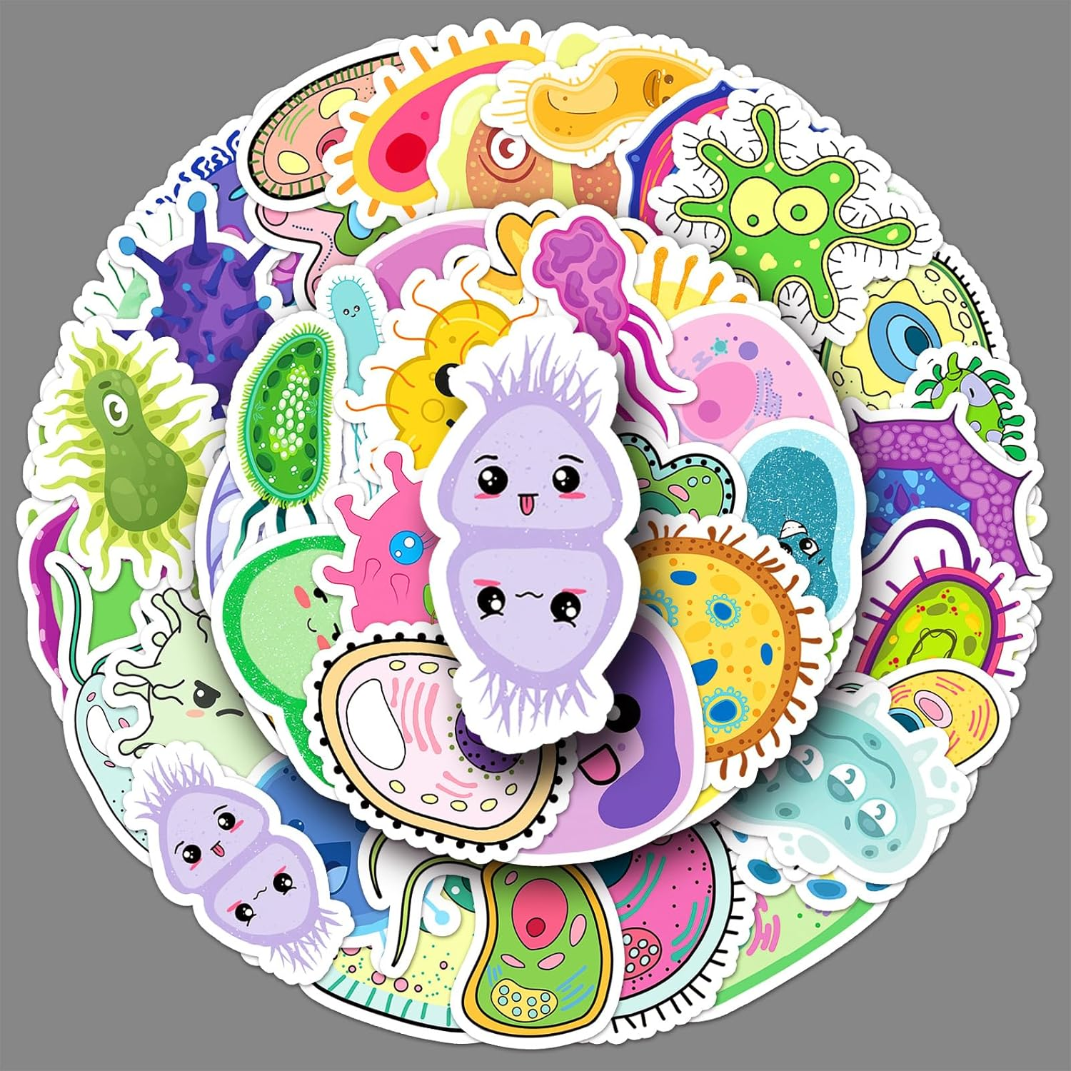 50 PCS Microorganism Decals Vinyl Waterproof Stickers for Children,Teens,Adults,Boys,Girls,Kids Stickers for Computer,Bicycle,Skateboard,Laptop,Phone,Luggage,Water Bottle