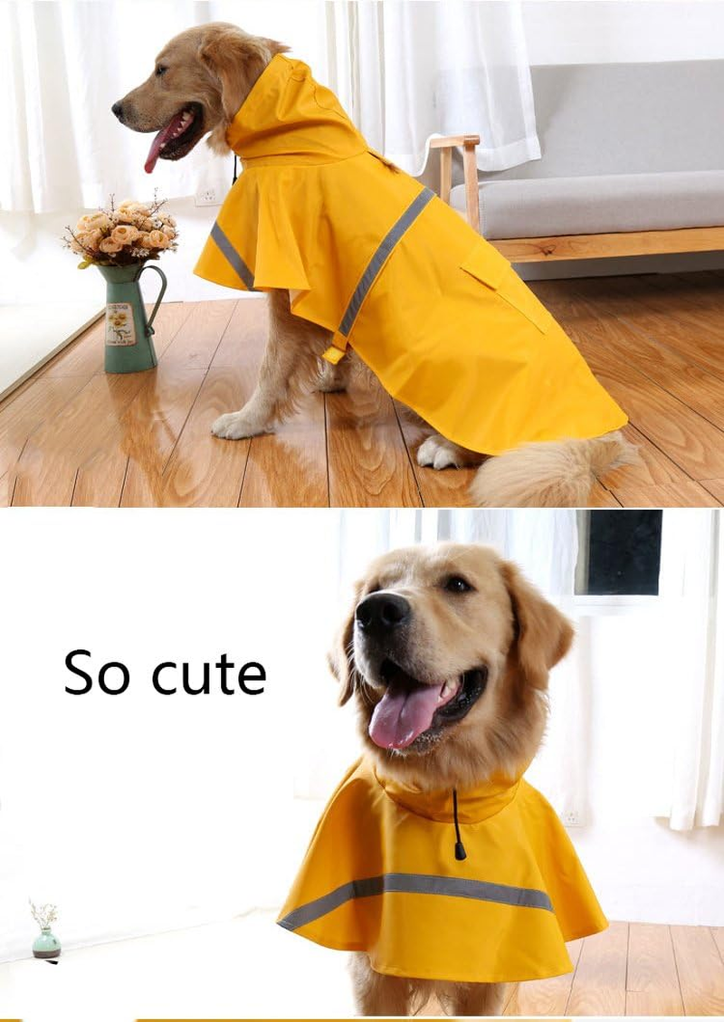 Hotumn Large Dog Raincoat Dog Waterproof Clothes Adjustable Pet Clothes Lightweight Rain Jacket Poncho Hoodies with Strip Reflective (XXL) image number 2