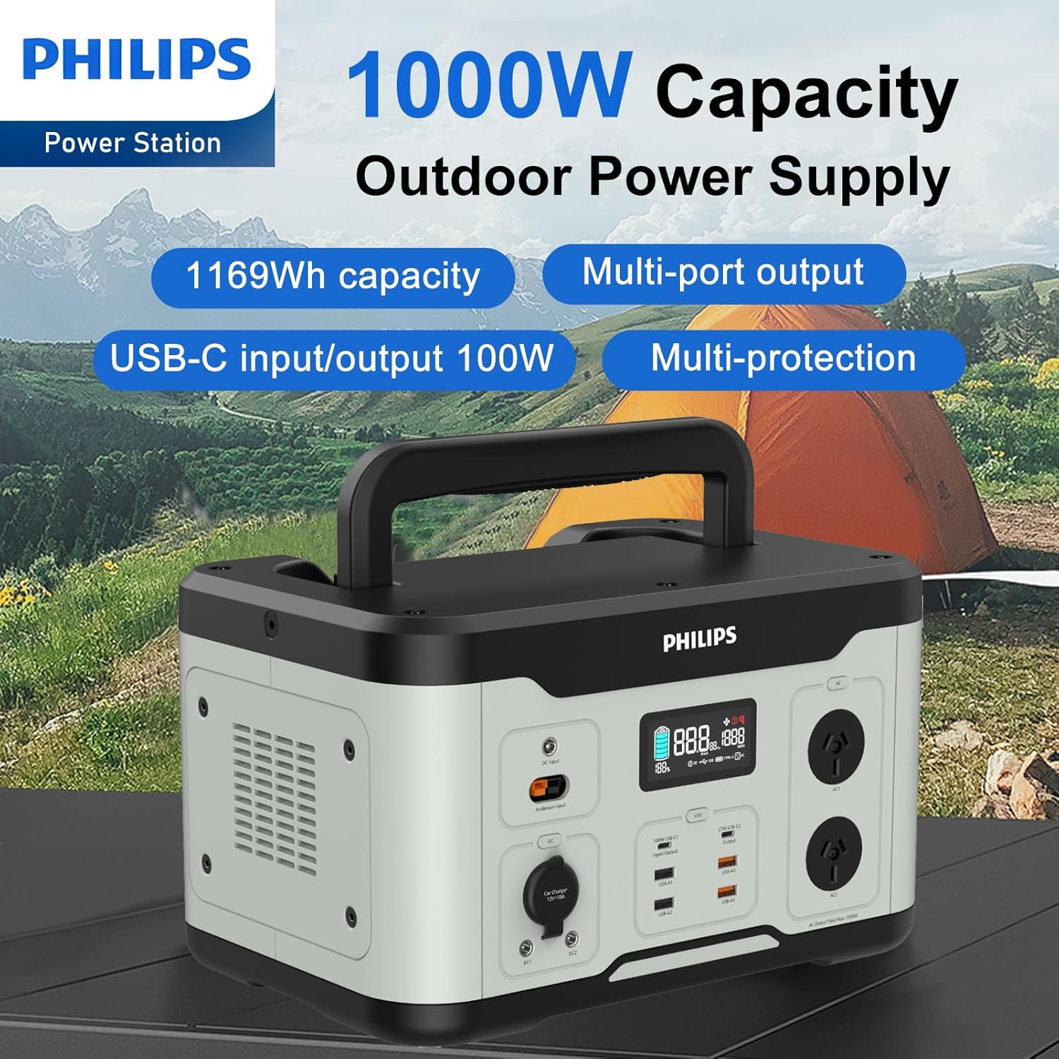Philips 1000W Portable Mobile Power Supply/Station Outdoor Generator Grey Multiple Charger | Reliable Power Station| Reliable Battery| | Safety Protection| Camping,Fishing, Holiday and Vacation. image number 6
