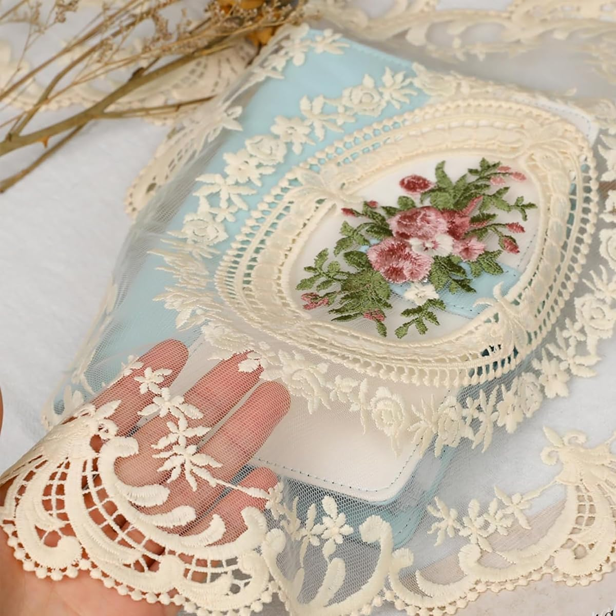 AIMALL 4-Pack Vintage Oval Crochet Placemats, Handmade French Lace Doilies, 12.2X16.5 Inches - Bean Paste image number 3