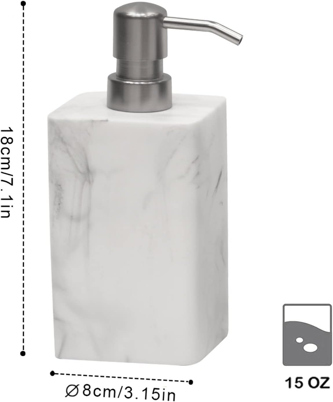 Soap Dispenser Set 2-Pack White & White Marble Style,Refillable Liquid Square Suanti Resin Decorative Soap Dispenser for Bathroom Countertop & Kitchen Home Decor (14.5 Oz) image number 1