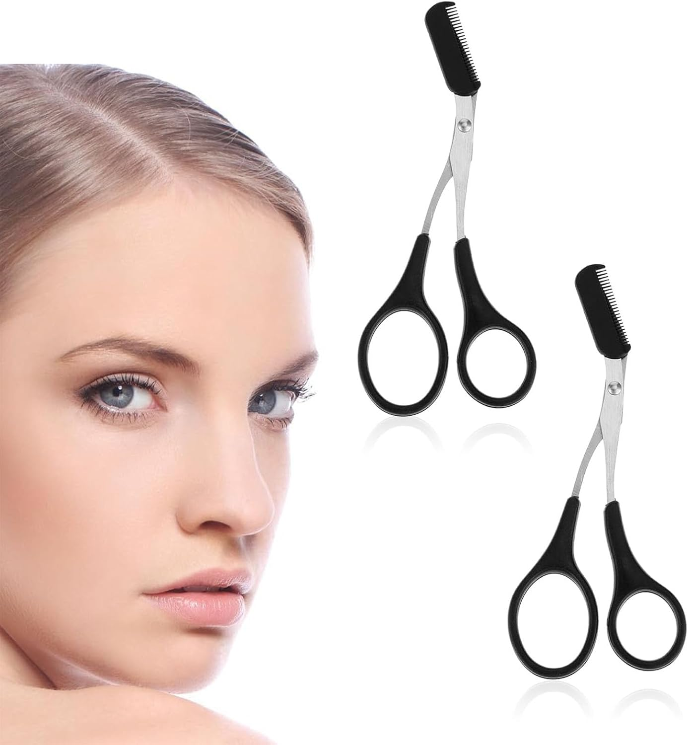 Dinghaole 2Pcs Eyebrow Trimmer Scissor with Eyelash Comb, Stainless Steel Eyebrow Trimmer Scissors, Black Beauty Tool for Men & Women, Cut Scissors Hair Removal Tool for Unisex Adults Makeup Beginners image number 1