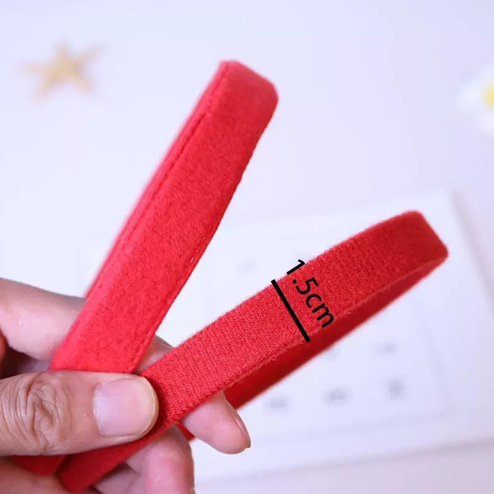 TSUOUKL Pack of 6 Red Headbands, Red Band Accessories, Fashion Red Hair Accessories, Velvet Headbands for School, Red Nose Day, Hair Bands for Girls