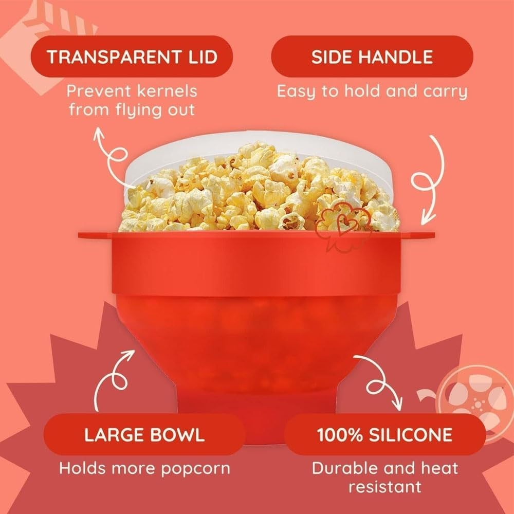 Dolemay Silicone Microwave Popcorn Popper,Collapsible Popcorn Maker with Lid and Handles Lightweight Popcorn Making Tool Kitchen Creative DIY Popcorn Maker Durable Cookies Candy and Popcorn Bowl-Black image number 3