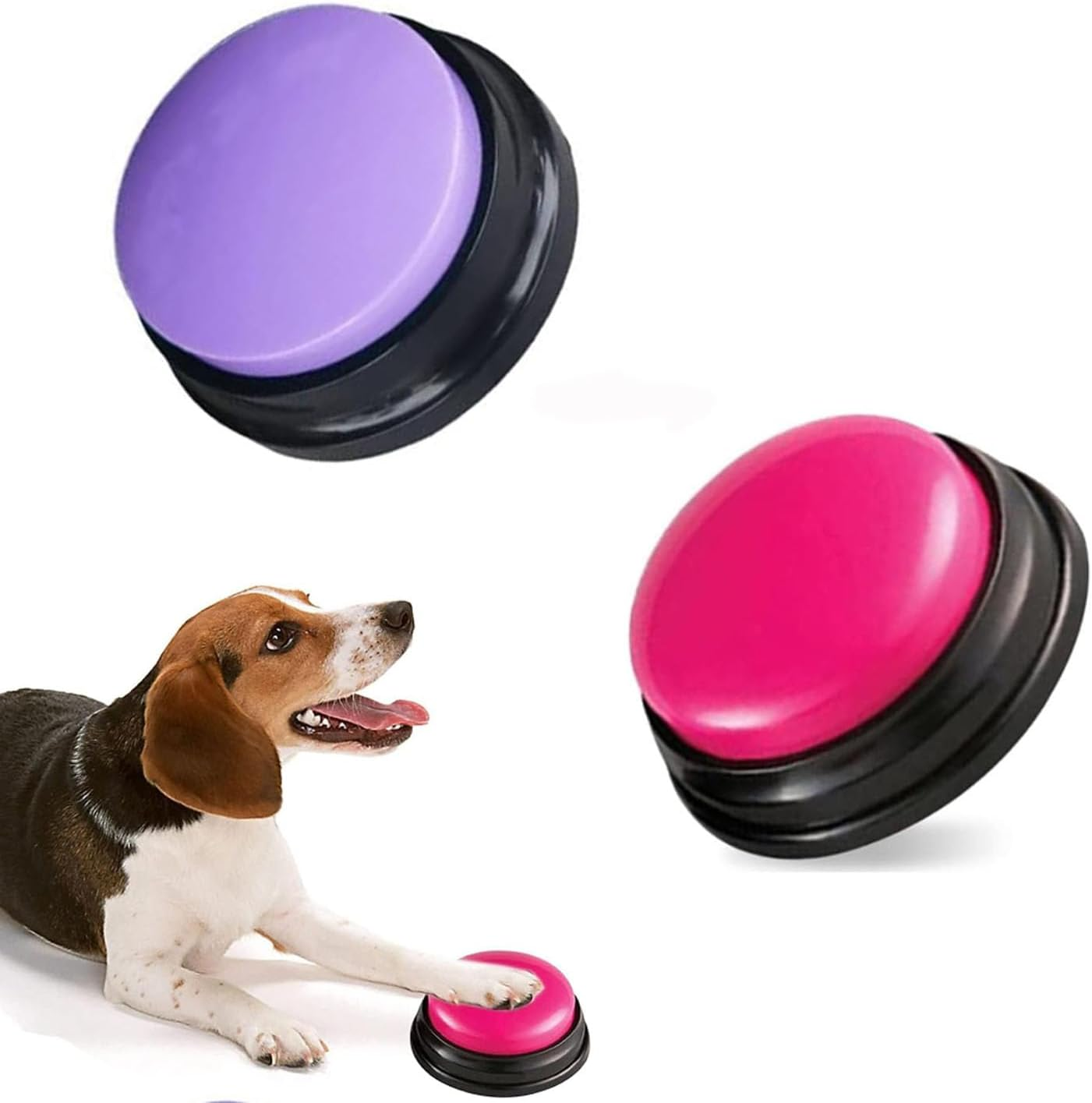Dog Buttons for Communication 2 Pack, Recordable Pet Training Buttons, Easy-To-Use Talking Buzzers (Purple + Rose)