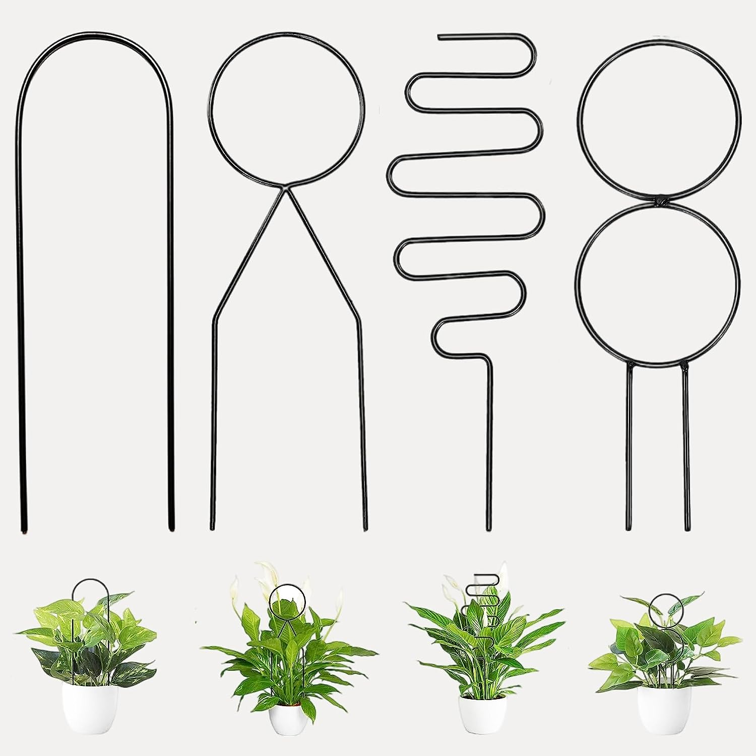 Small Trellis for Potted Plants Indoor, Black Metal Wire Stake for Climbing Plants, Unique Design for Houseplant Lover, Mini Trellis for Garden Plant Support, Hoya, Pothos, Flower(4P, Black) image number 5