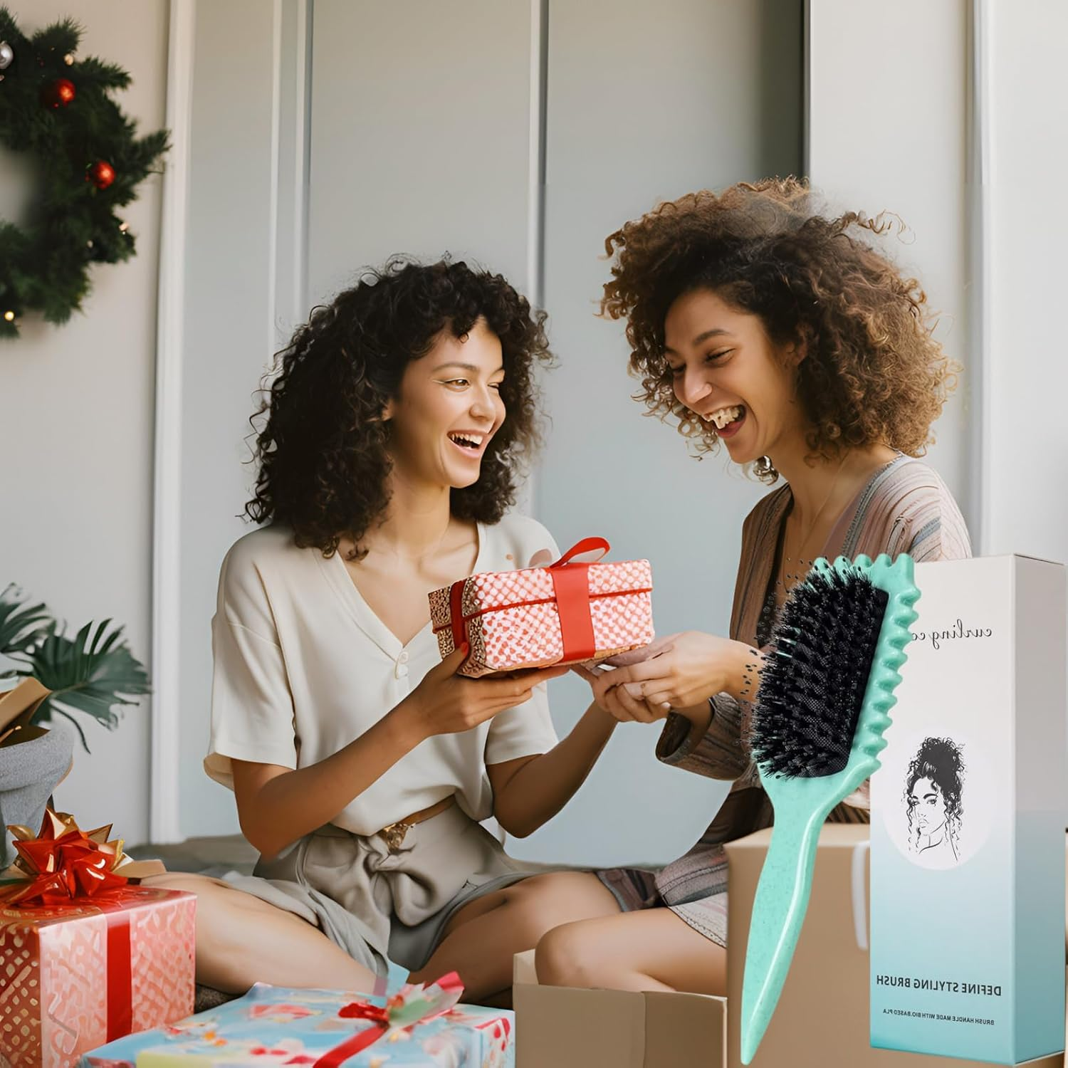 Curly Hair Brush Curl Defining Bounce Brush for Curly Hair Detangling,Shaping-Define Curling Comb Can Reduce Pulling for Women Men Girl Wet Hair or Promed Styling Edgelift-Green