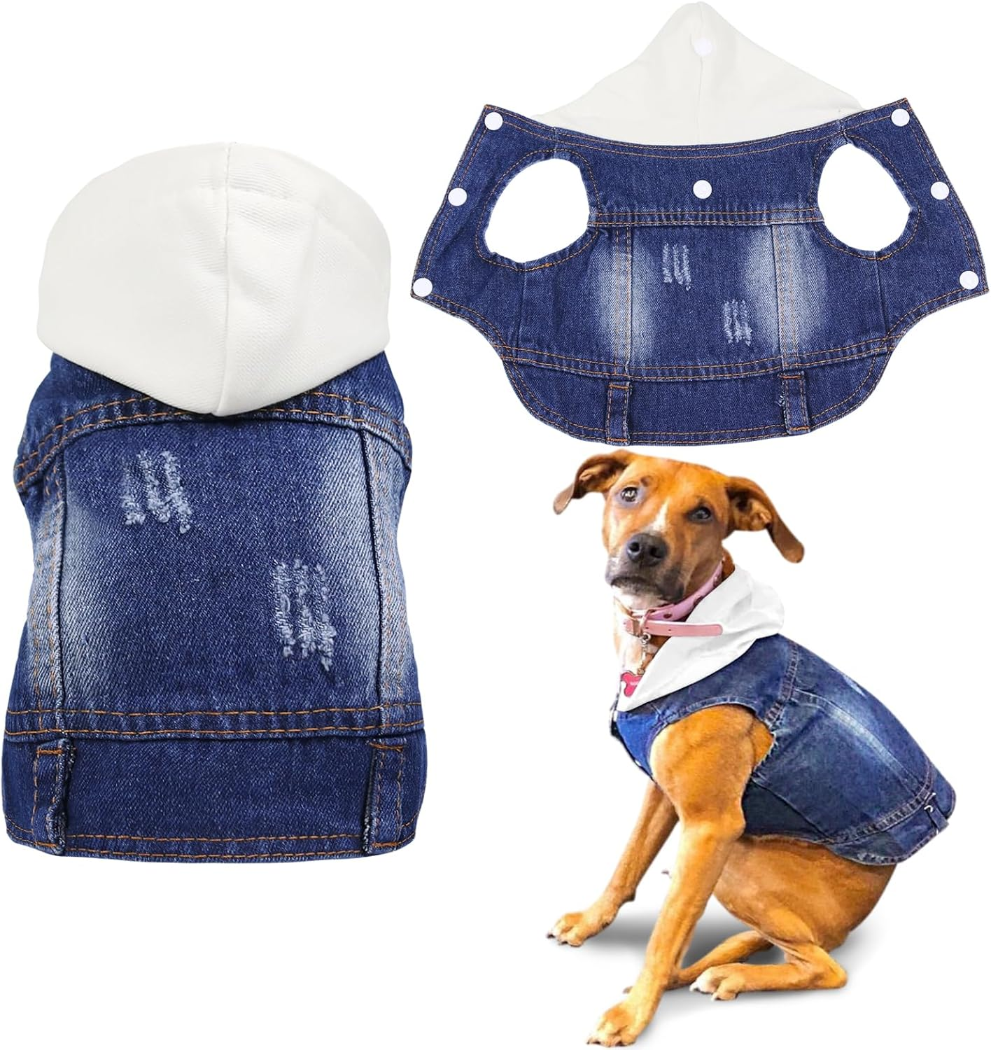 SILD Pet Clothes Dog Jeans Jacket Puppy Cat Clothes Dog Hoodies Cool Coat Dog Clothes for Small Medium Dogs (Xxl,White Hat) image number 4