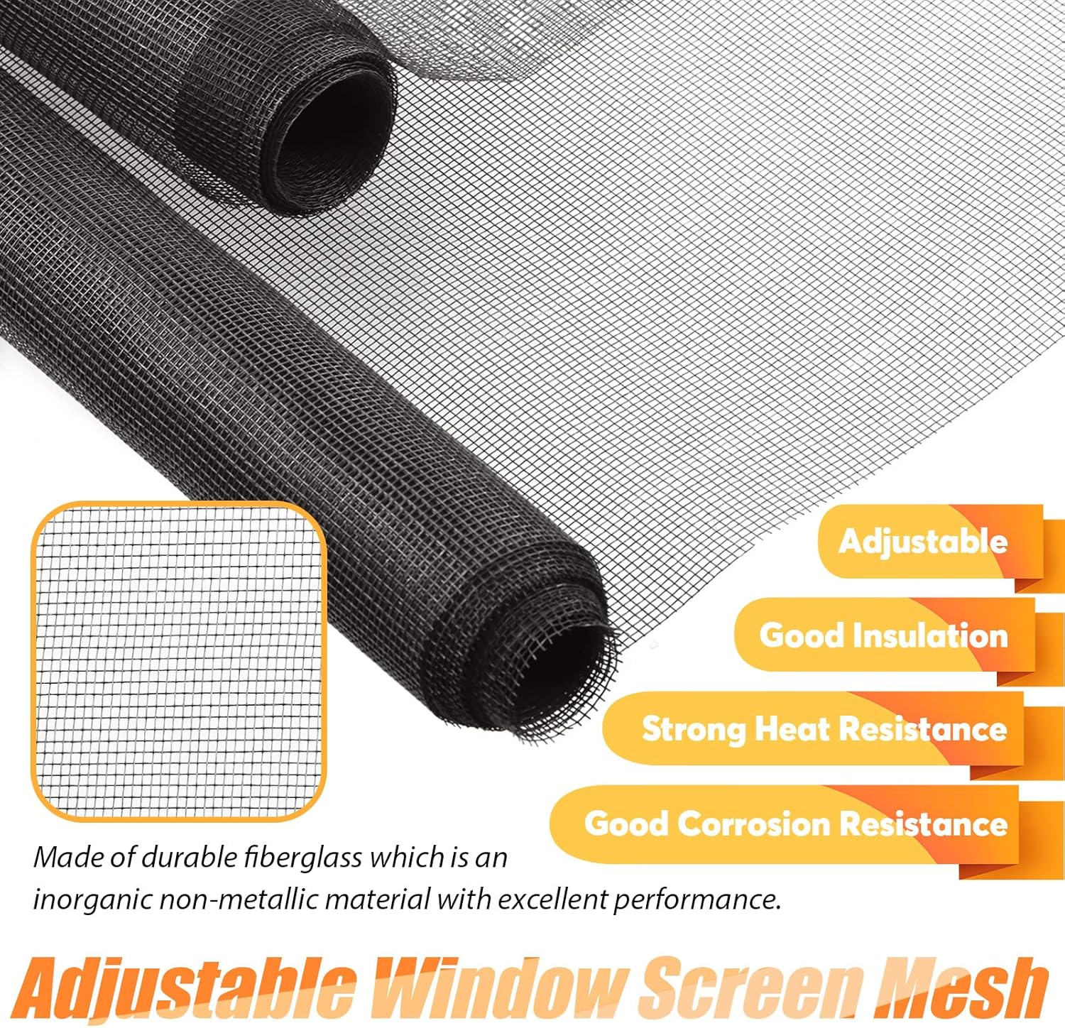 4Pcs Black Window Screen Door Repair Replacement Includes 120Cm X 250Cm Fiberglass Window Screen Mesh Spline Rolling Tool Screen Retainer Spline Remover Hook for Windows Flex Screen image number 3