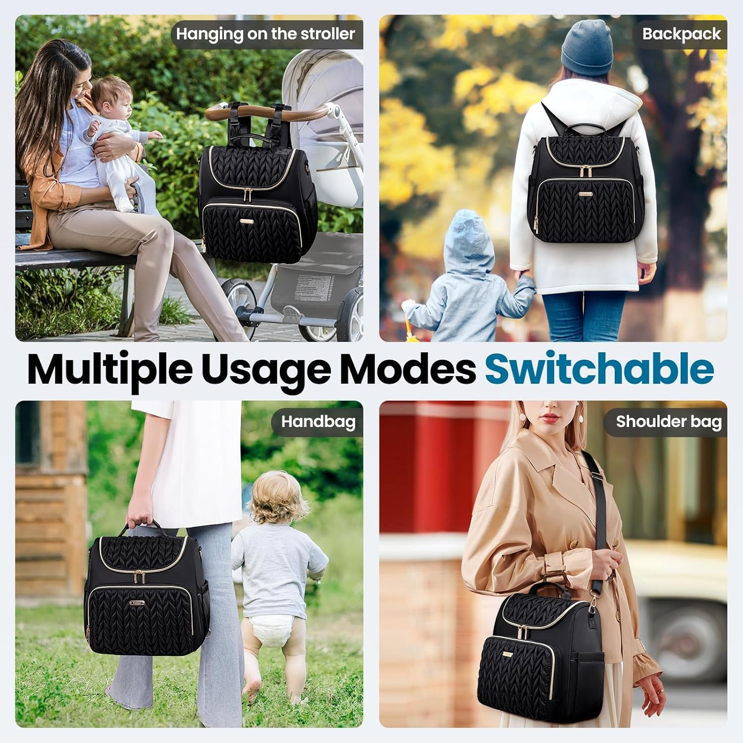 Diaper Bag Backpack,Baby Diaper Bag,Waterproof Diaper Backpack with Changing Pad,Multiple Usage Modes Switchable image number 2