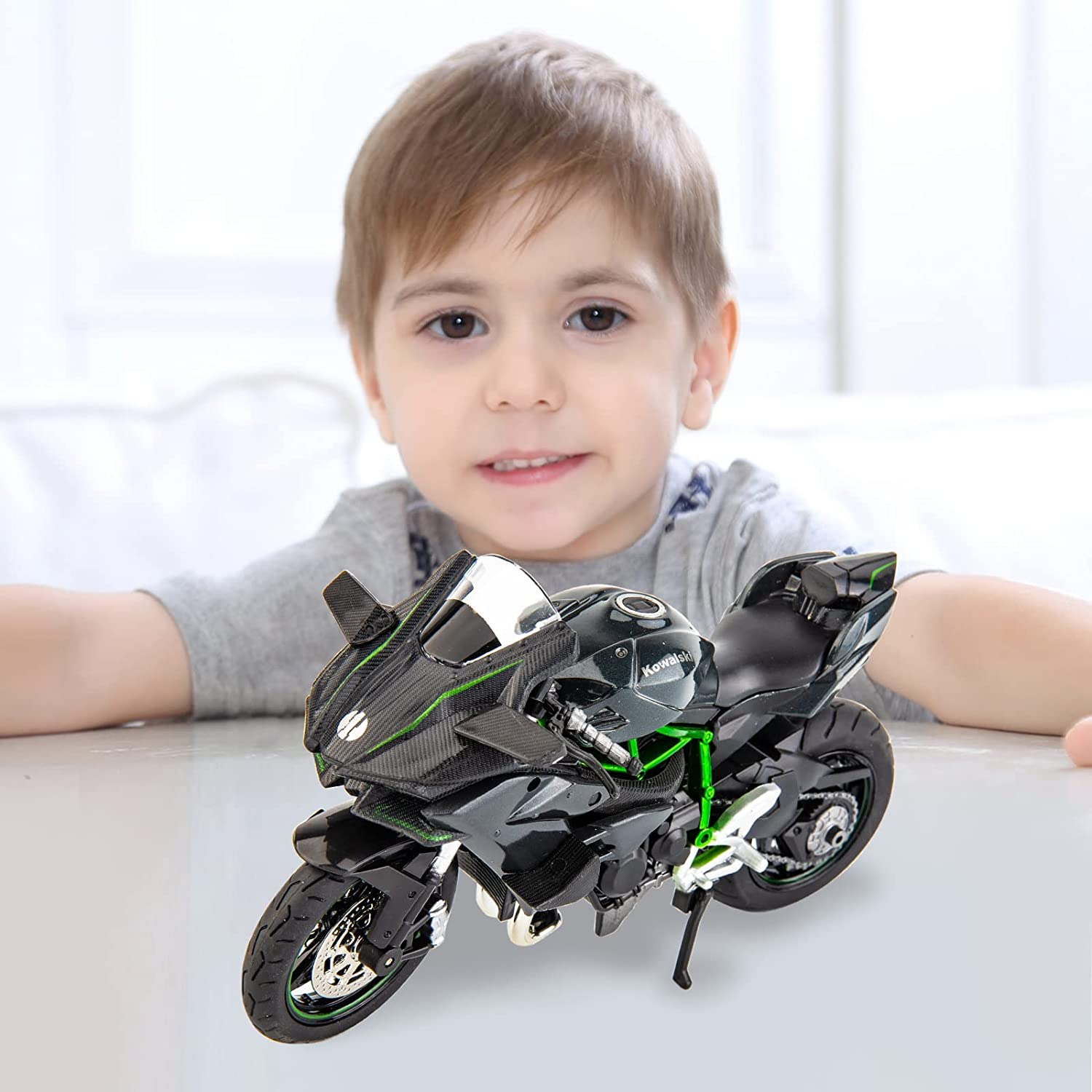 BDTCTK Compatible for 1:12 Kawasaki Ninja H2R Motorcycle Model, Diecast Model Motorcycle, Suspension and Free Roller, Toy Car, Motorcycle Collection, Gift Black