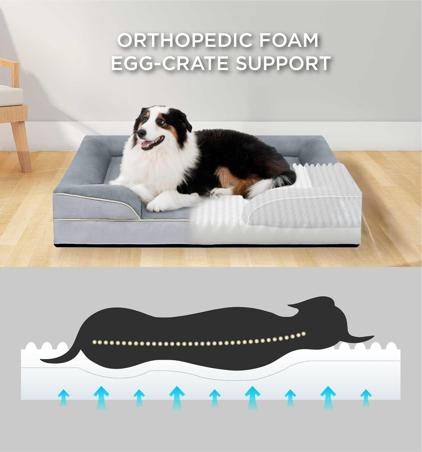 Dog Bed with Foam Support for Dogs 70X60Cm, Waterproof Memory Foam Pet Bed with Sides, Non-Slip and Egg-Crate Foam Big Dog Couch Bed with Washable Removable Cover image number 4