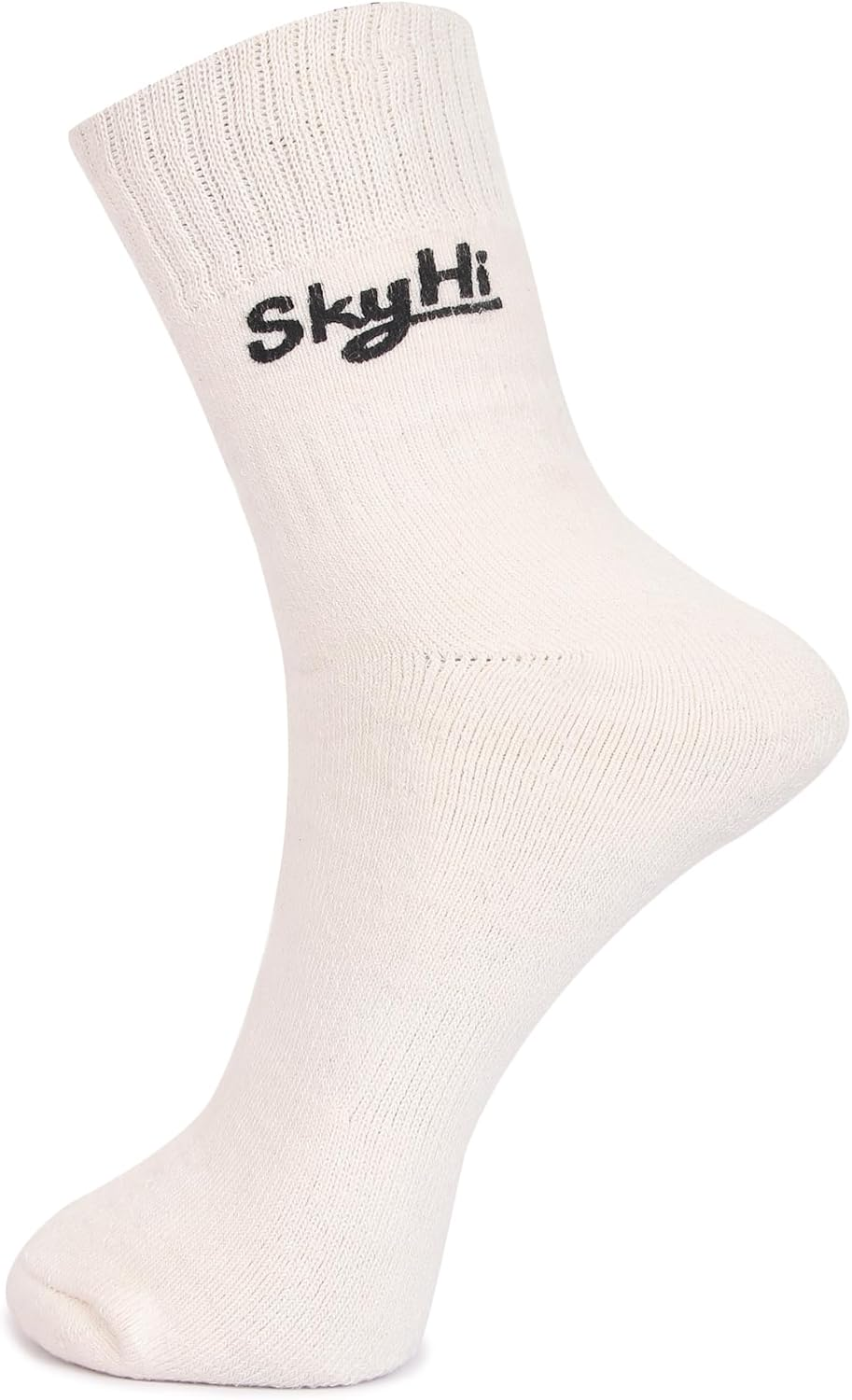 SKYHI Athletic Pure Cotton Cricket Sports Socks Double Cushion Free Size anti Blister Cricket Socks for Mens and Women - White image number 6