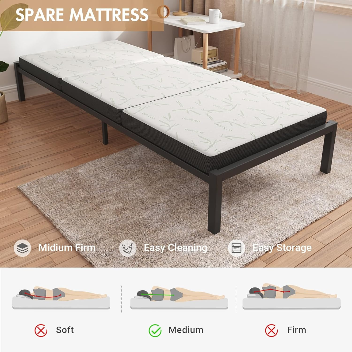 ADVWIN Foldable Mattress, Trifold Folding Foam Mattress, Portable Camping Mat Travel Cushion, Linen Sofa Lounge Bed Floor Pad for Home Office, 189 * 71 * 10Cm image number 5