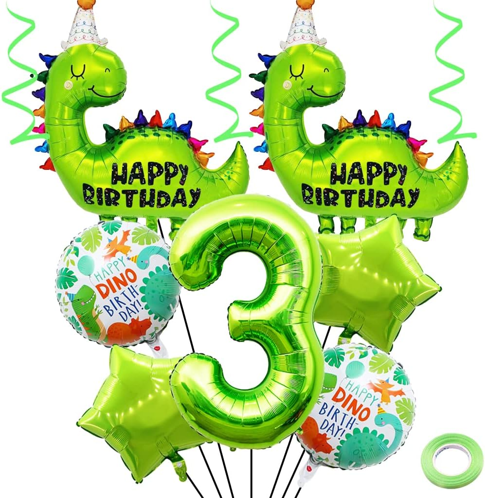6Th Dinosaur Birthday Balloons Big Cute Dinosaur Aluminum Foil Balloon Number 6 Mylar Balloon for Dino Themed Party Boys Girls Birthday Decor - Green