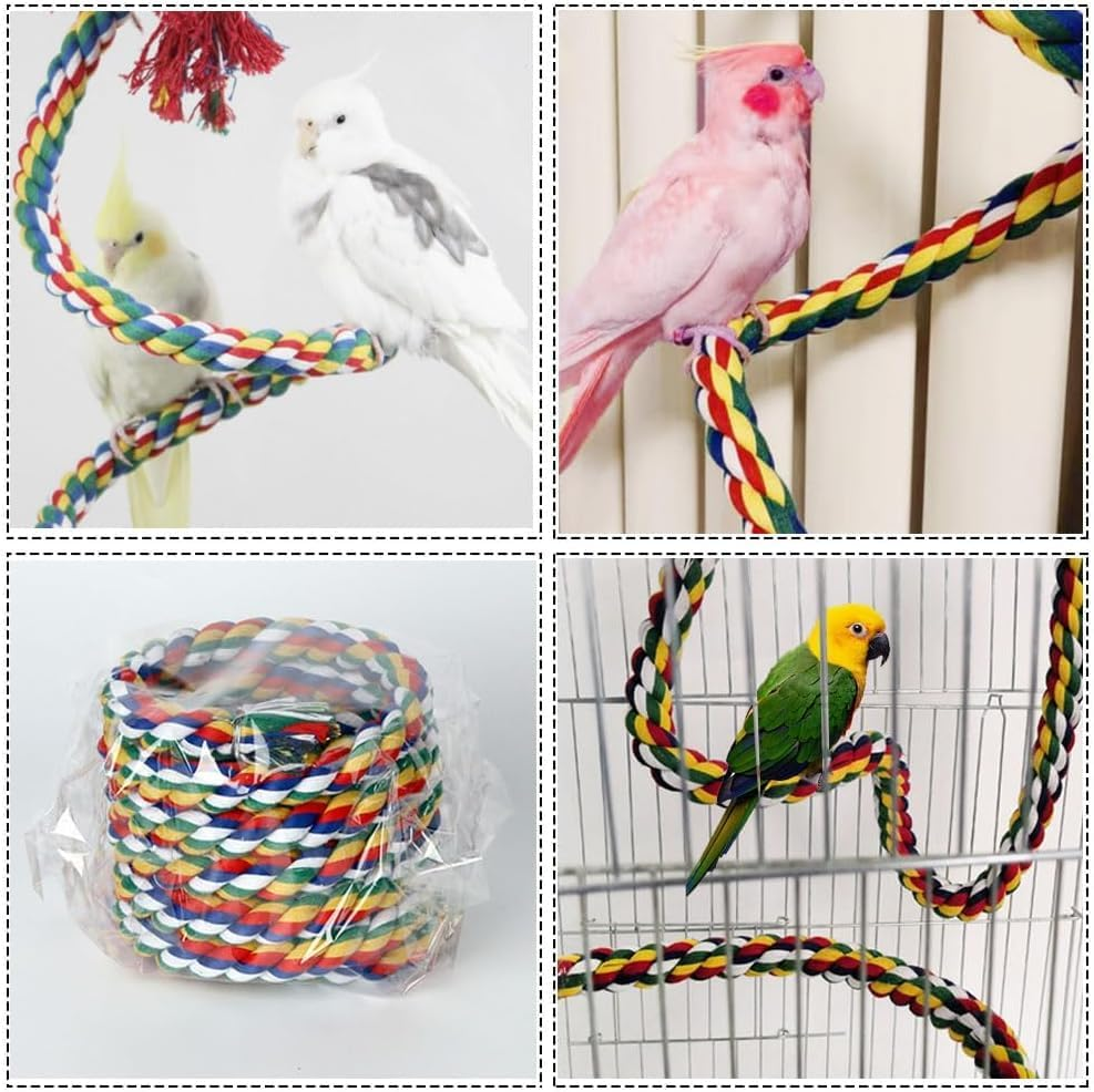 Colorful Cotton Rope Bird Perch Stand, 1Pc Pet Bird Rope Perches Parrot Cage Perch,Colorful Rotate Cotton Rope Bird Perch Stand,Bird Rope Perches Birdcage Swing Toy image number 1